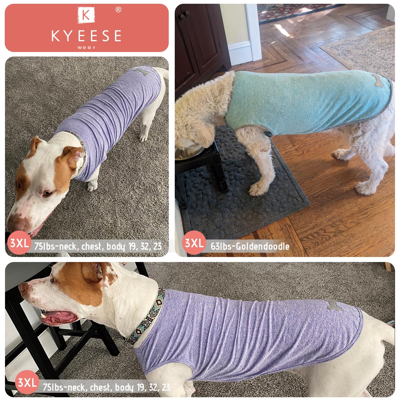 Kyeese 2 Pack Dog Shirts For Large Dogs Quick Dry Breathable Stretchy Sun Protection Pet T-Shirts With Reflective Label Tank Top