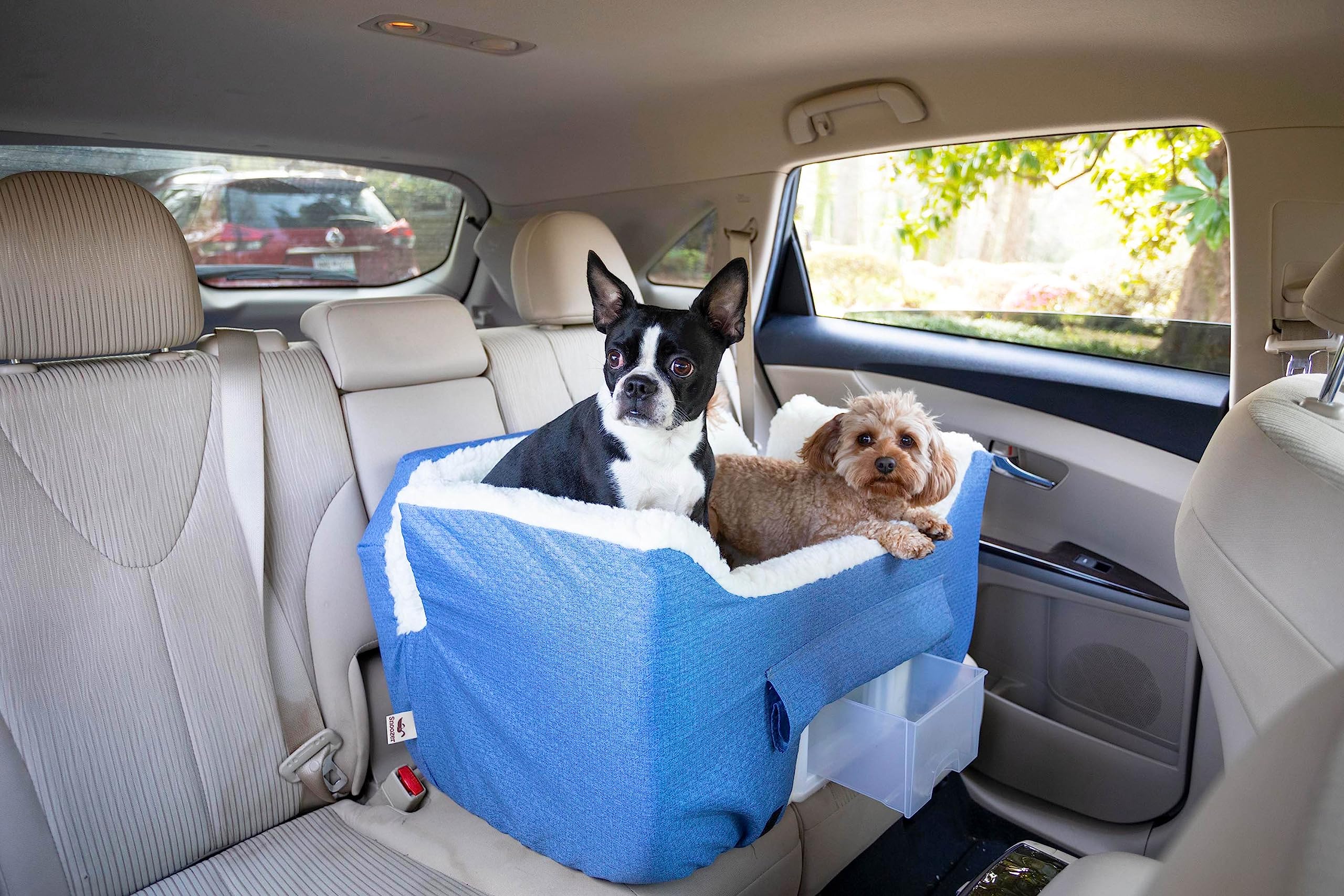 Snoozer Dog Car Seat with Storage Tray: Lookout II Dog Booster Car Seat Medium Sized Dog, Size: Large, Fabric: Denim Diamond, Pe
