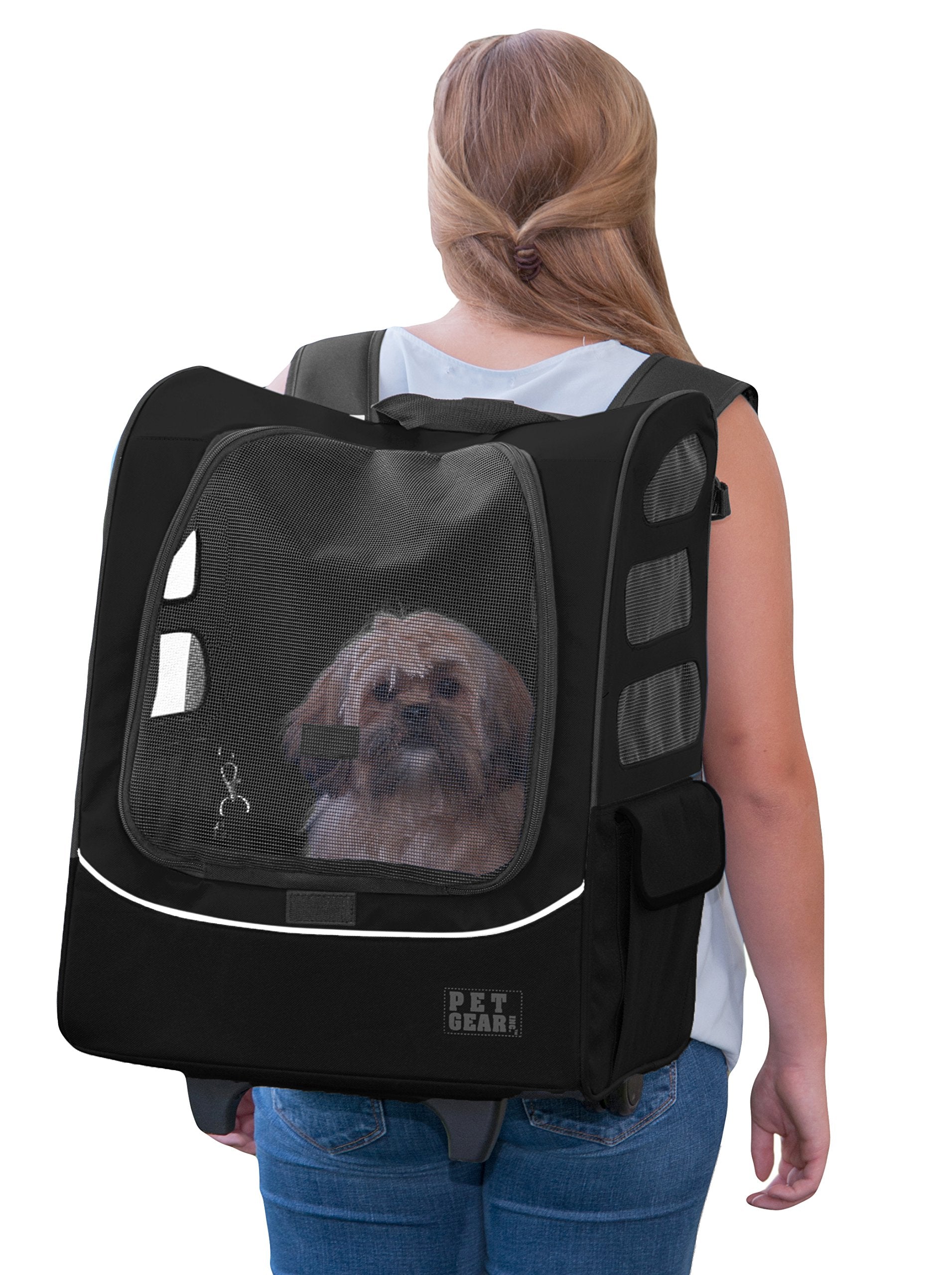 PET GEAR I-GO PLUS TRAVELER DOG AND CAT BACKPACK AND ROLLING CARRIER, BLACK