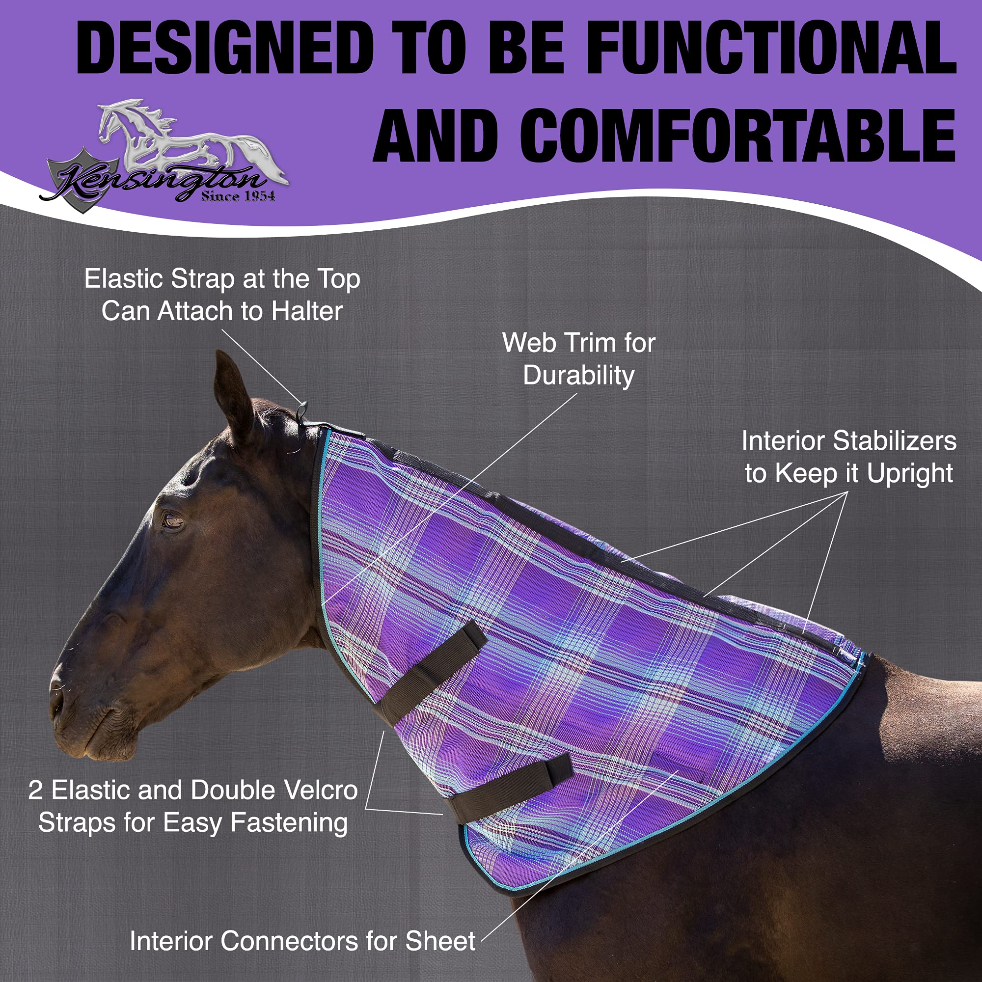 Kensington Protective Products Signature Textilene Nylon-Lined Neck Piece, Medium, Lavender Mint Plaid