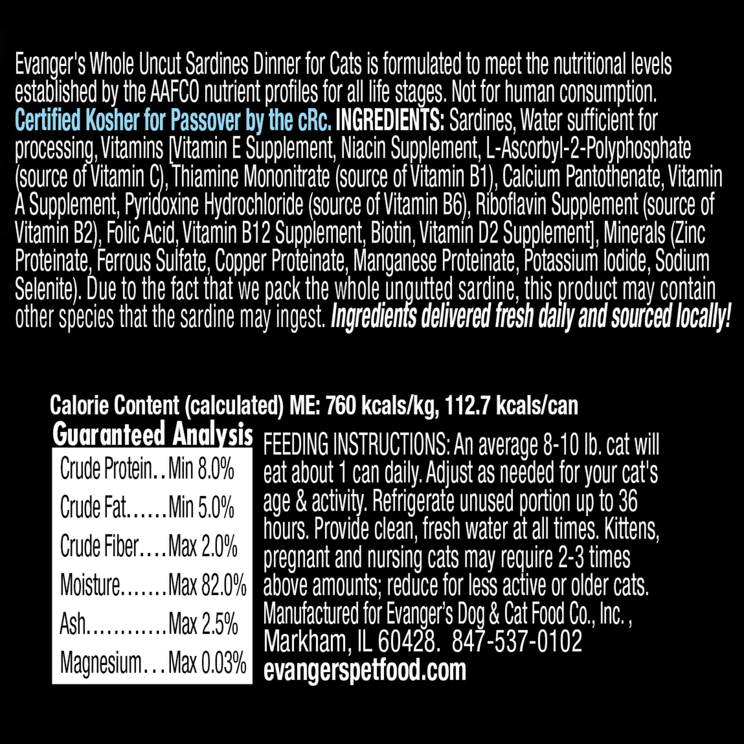 Evangers Hand Packed Whole Uncut Sardines for Cats - 24, 5.5 oz Cans