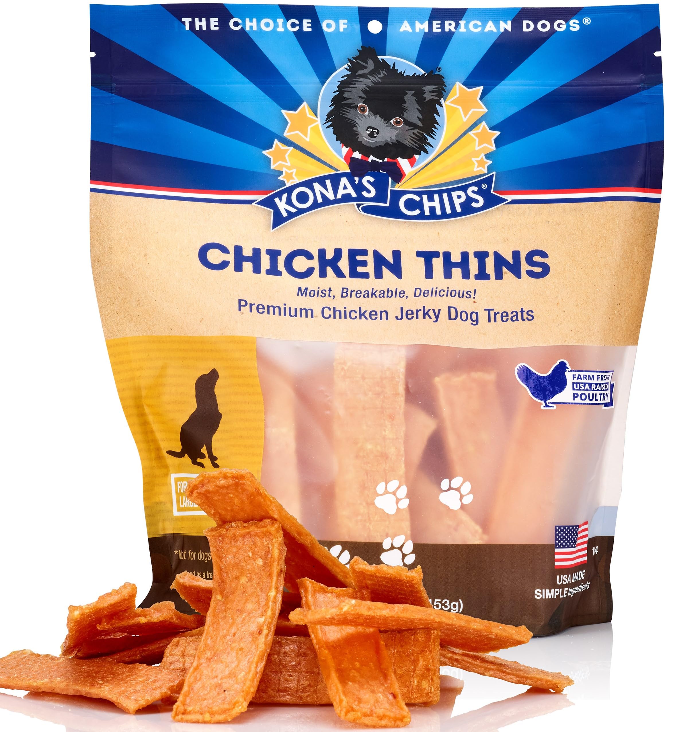 KONAS CHIPS Chicken Thins; Chicken Jerky Dog Treats. Dogs Love Chicken Jerky Treats