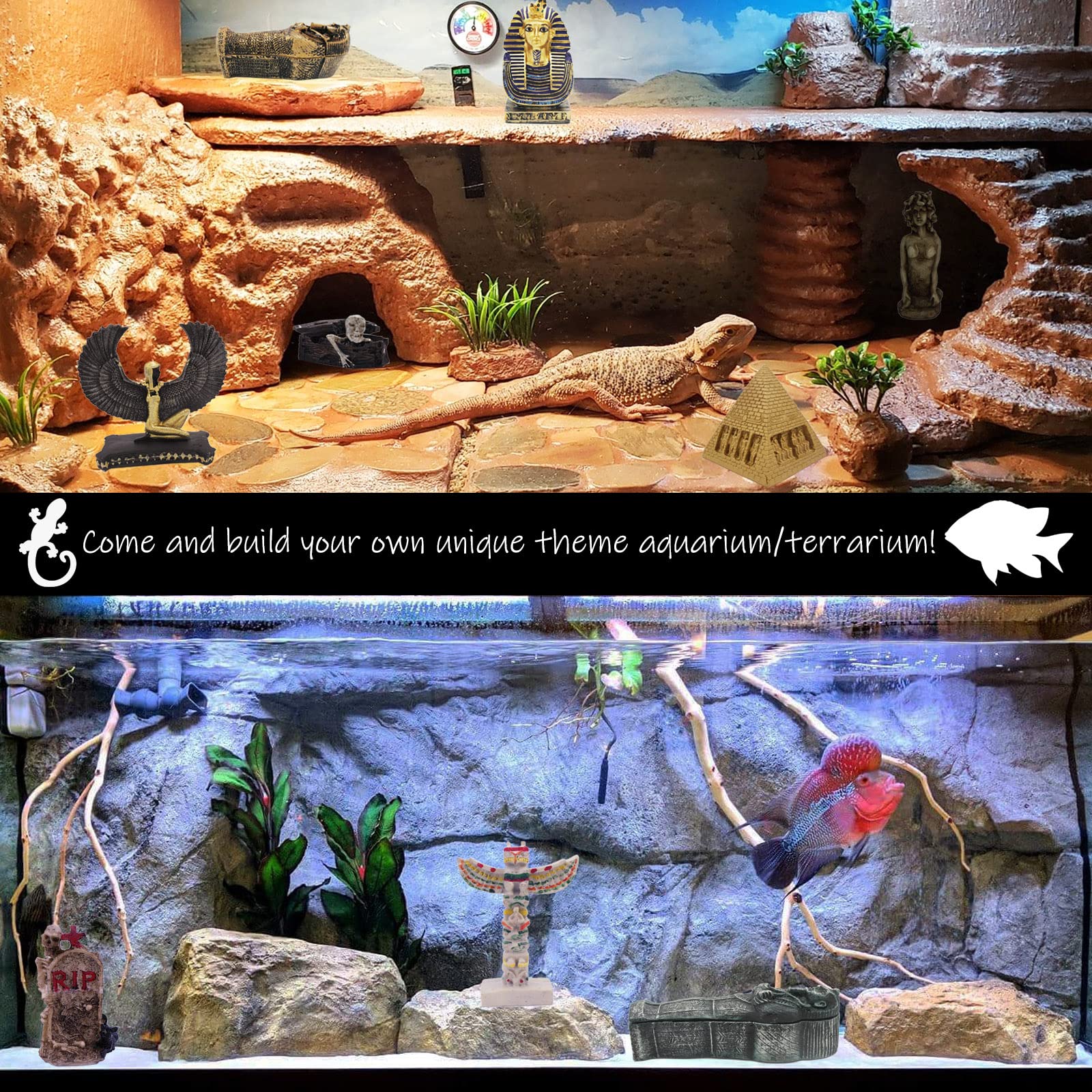 Indian Totem Pole Fish Tank Decorations Décor Native American Tribe Clan Sculpture Ancient Culture Reptile Lizard Spider Tanks Terrarium Hawaiian Statue Figurine Ornament