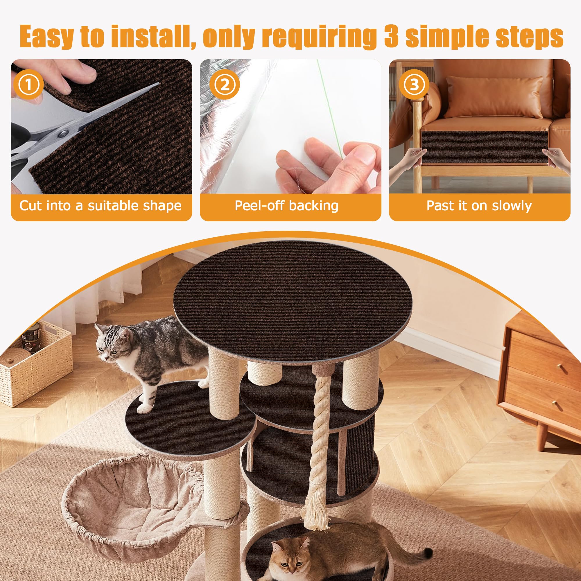 Cat Scratch Protector,Cat Scratch Mat Self-Adhesive Carpet Mat Trimmable (Brown, 23.6''X15.8'')
