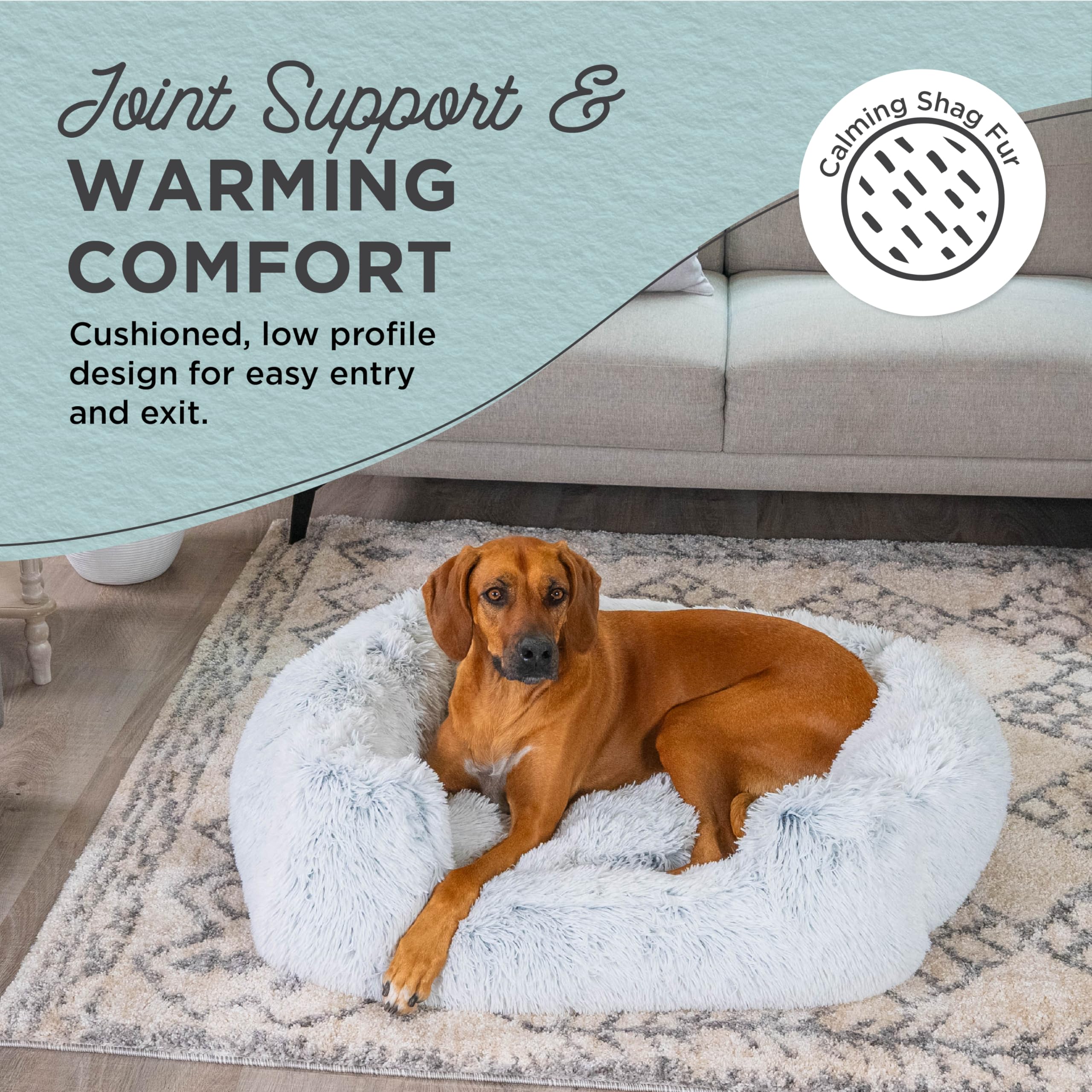 Best Friends by Sheri Shag Lounge Bed Calming Faux Fur Dog Bed, Frost, Large, 36'' x 27''