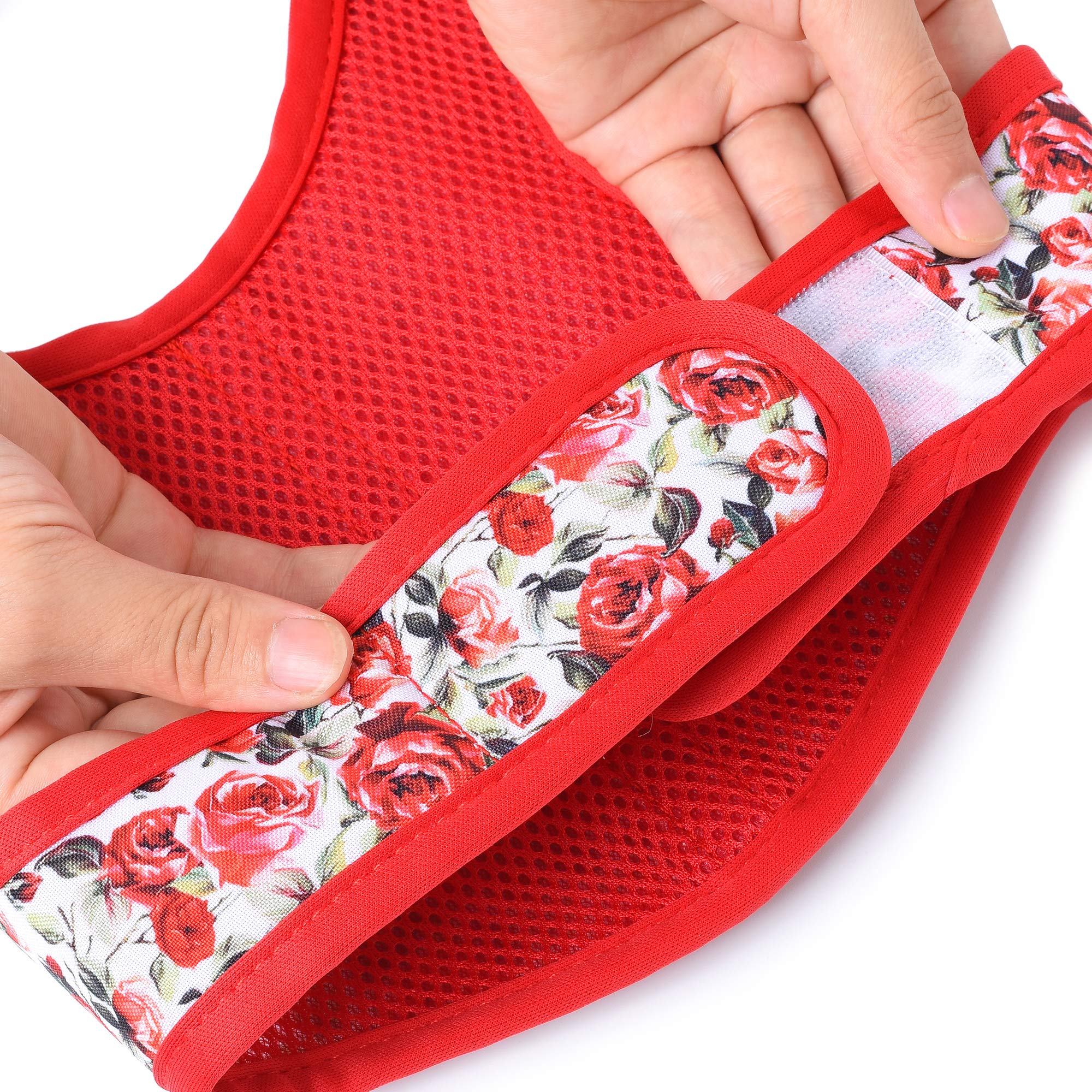 Mile High Life | Easy Get On Air Mesh Vest Harness | Spring Floral Collection | Adjustable Easy Closures Both Neck And Chest |20 Lbs Small Dogs & Cats | Red Rose | Xs Chest Size (14'-16')