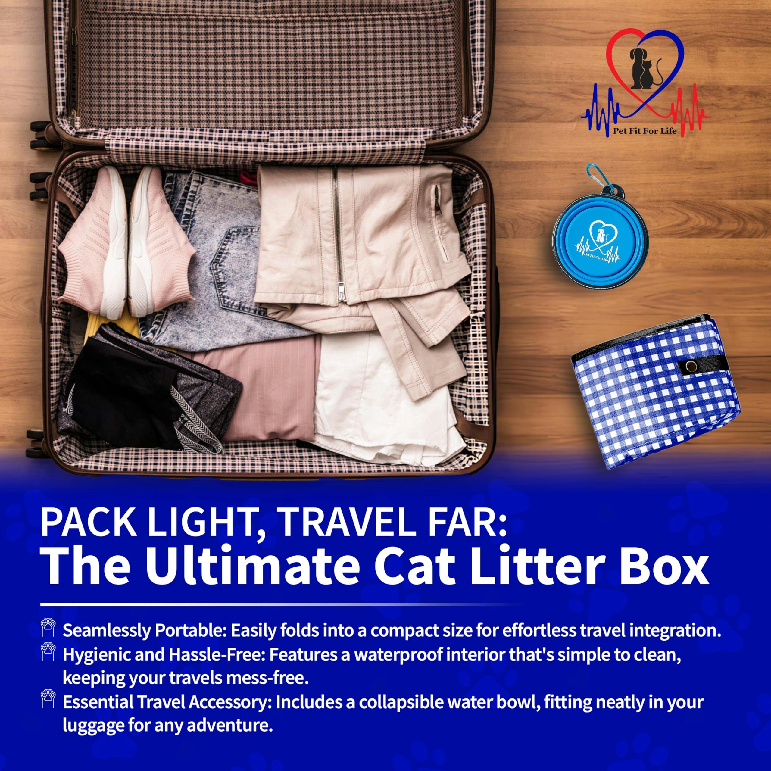 Pet Fit For Life Travel Cat Litter Box - Collapsible, Portable, Nylon, Large, Blue, Model 43237-2