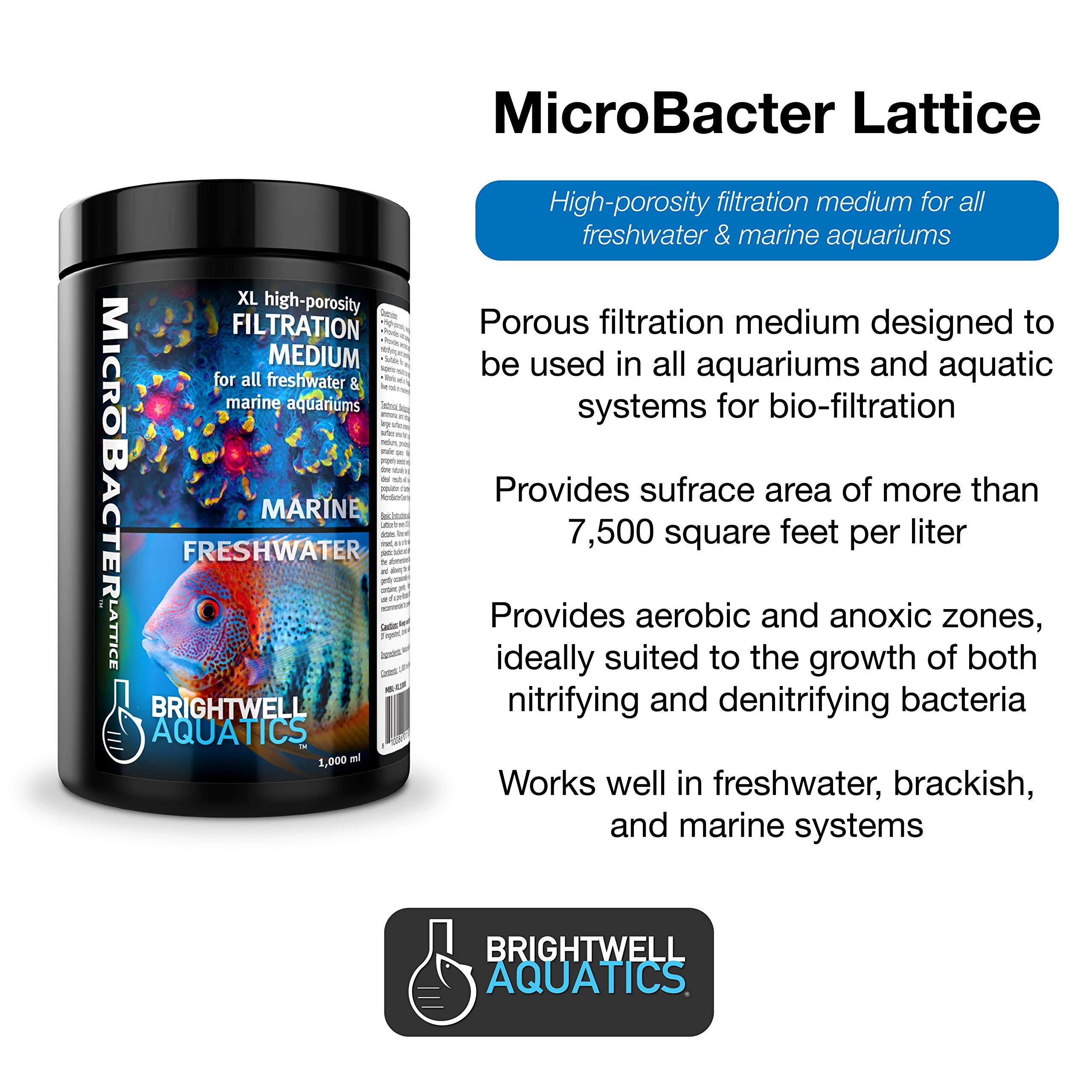 Brightwell Aquatics MicroBacter Lattice XL – 500 ml Porous Biological Filtration Medium for Freshwater and Brackish Aquariums