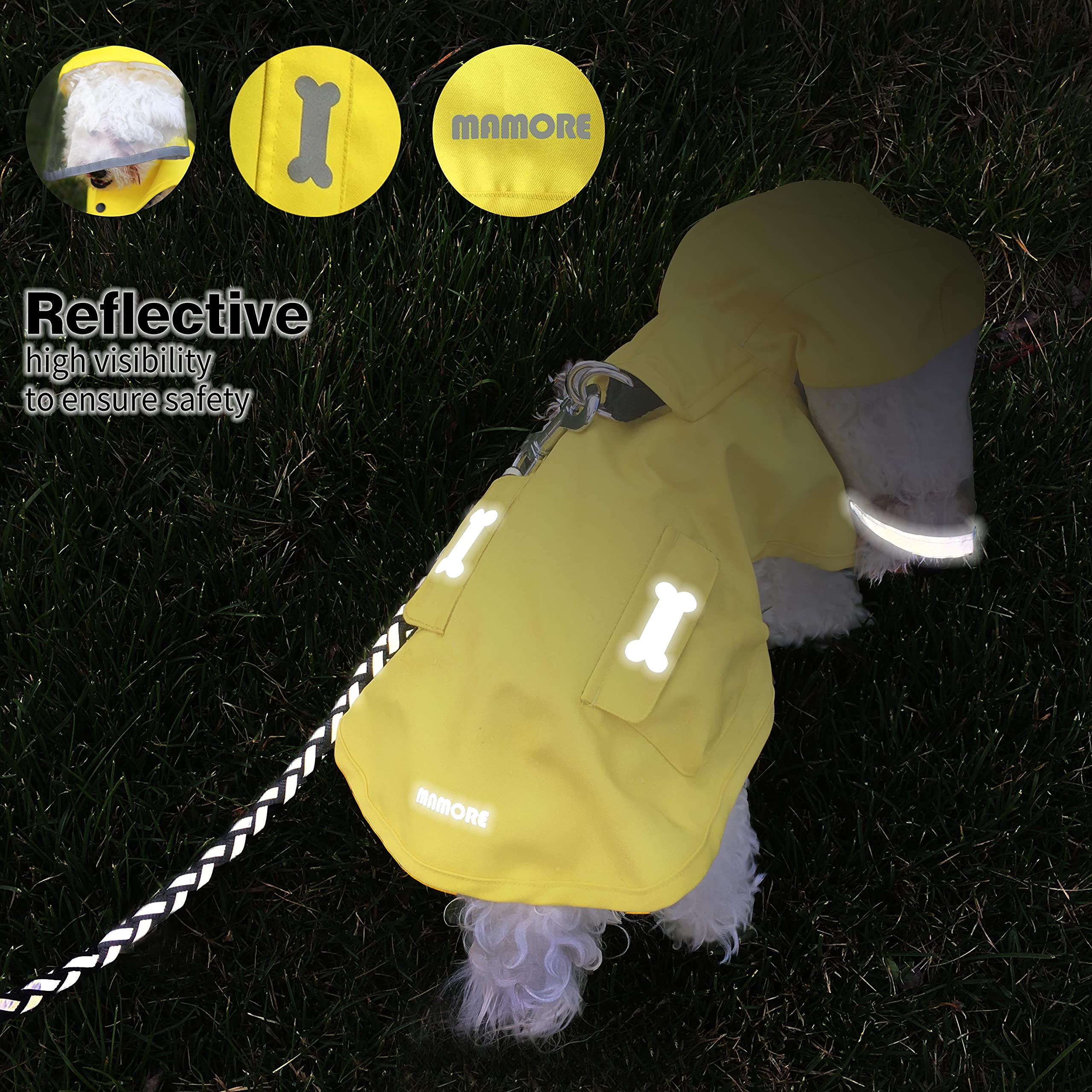 Waterproof Dog Raincoat, Adjustable Reflective Lightweight Pet Rain Clothes With Poncho Hood (Yellow, Small)