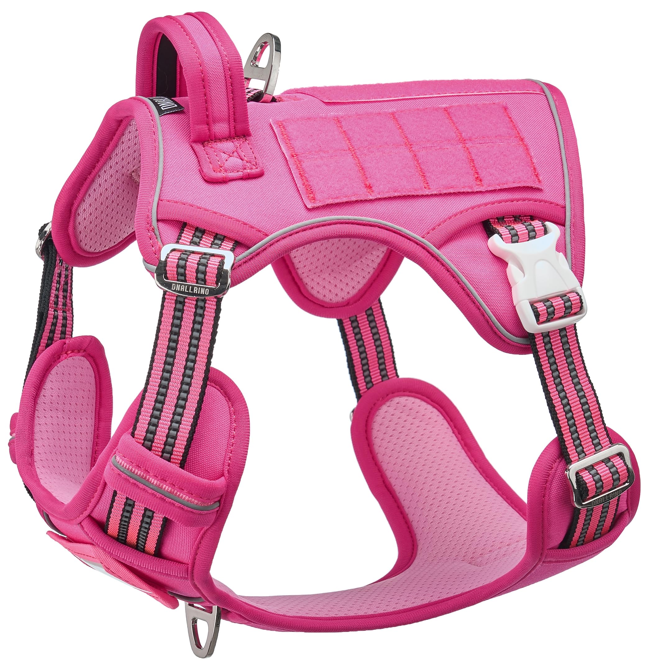 Dnallrino Tactical Dog Harness For Medium Large Dogs, Pink Dog Harness With Id Card, Reflective Hiking Harness For Training Easy
