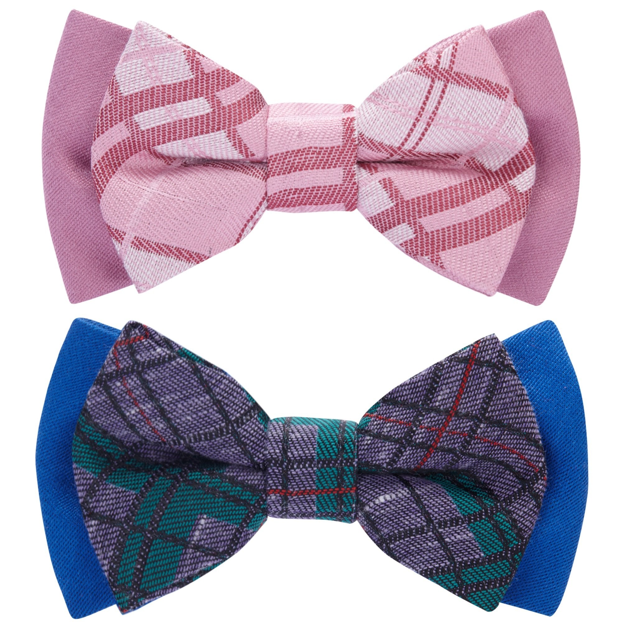 Blueberry Pet Gift Box with Pack of 2 Handmade Dog Cat Bow Tie, Scottish Plaid Tartan Style Bowtie Set in Baby Pink & Blue, 4 *