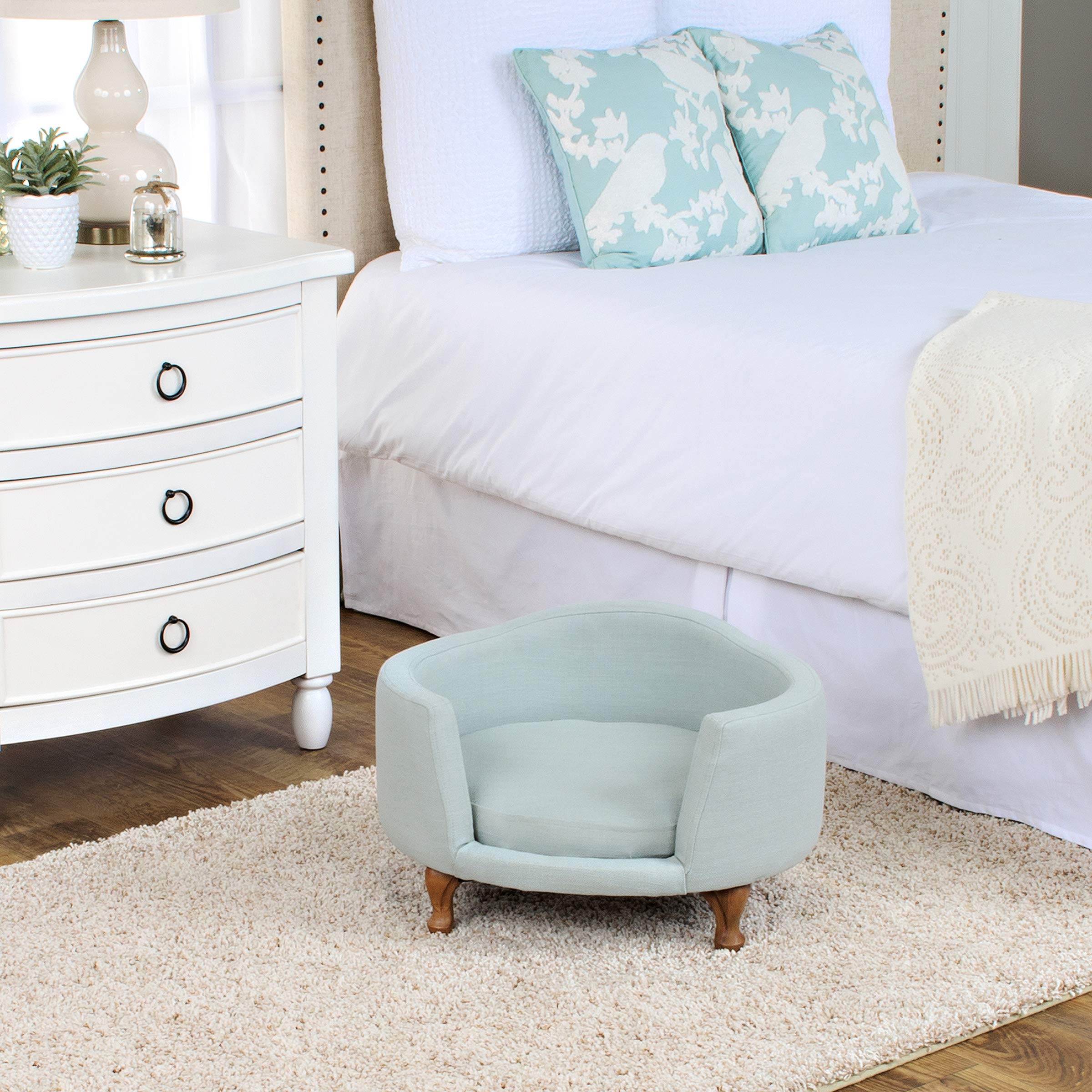 Homepop Home Decor | Upholstered Curved Pet Bed | Luxury Cat & Dog Beds & Furniture | Round Pet Bed Created With Stain Resistant Fabric, Aqua Woven