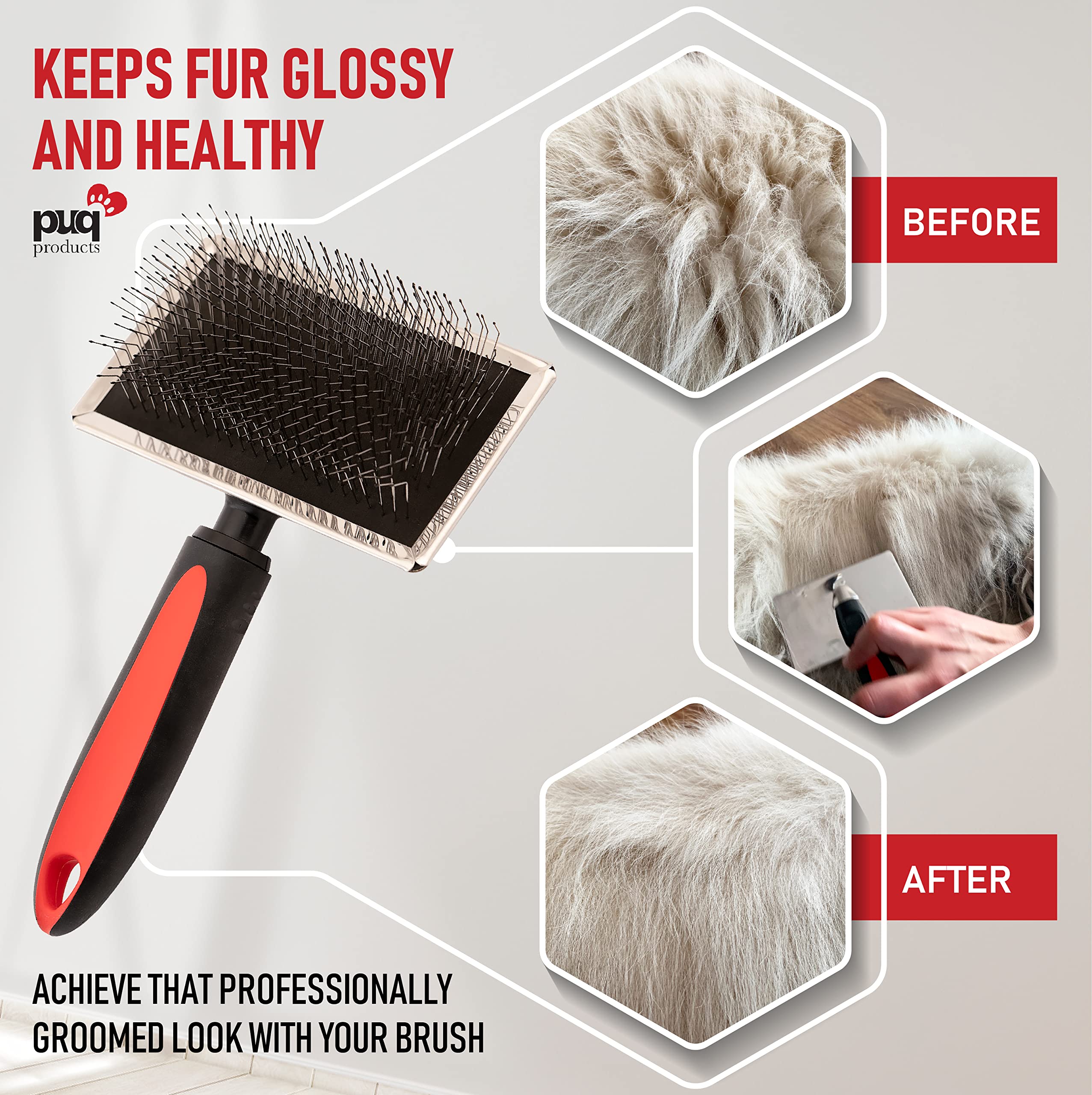 Bixy Pixy Dog Slicker Brush - Professional Long Pin Brush for Goldendoodles & Poodles, Rubber Coated Tips, 1 Count