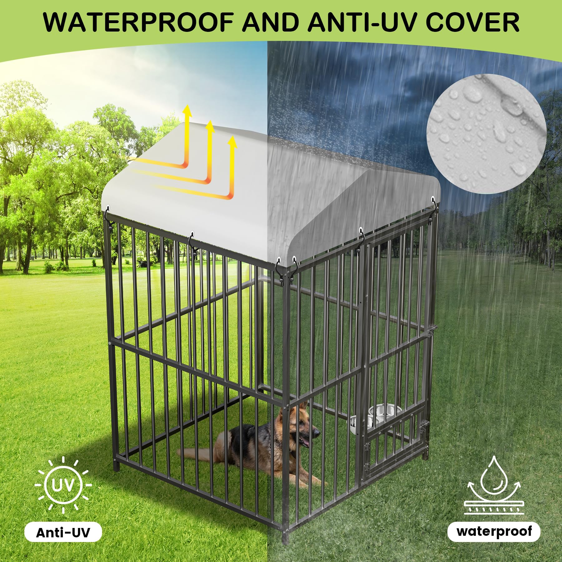 Large Dog Kennel Outside,4x4x6 FT Heavy-Duty Outdoor Cage with Roof and Lock,Covered Outside Kennel,for Medium and Large Dogs,Ea