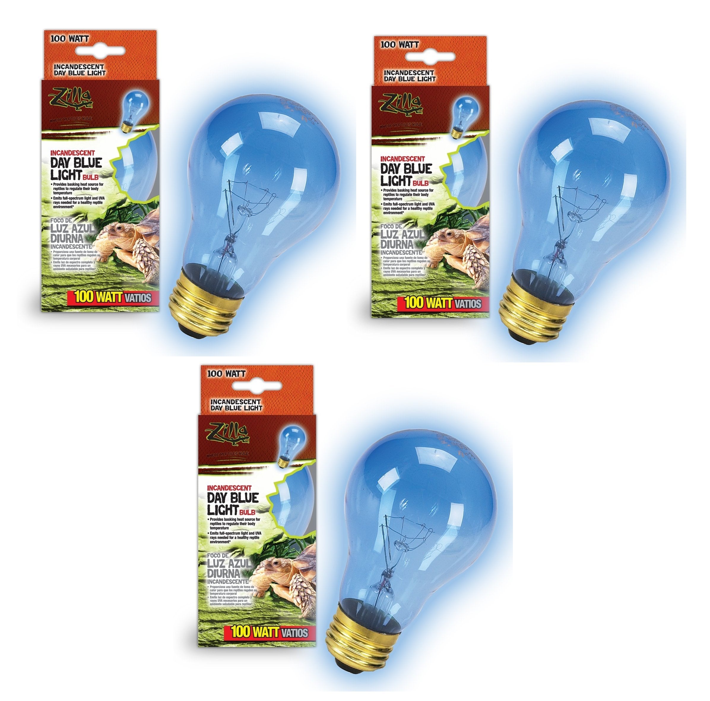 Zilla Incandescent Bulb, Day Blue Light And Heat, 100 Watt (3 Pack)