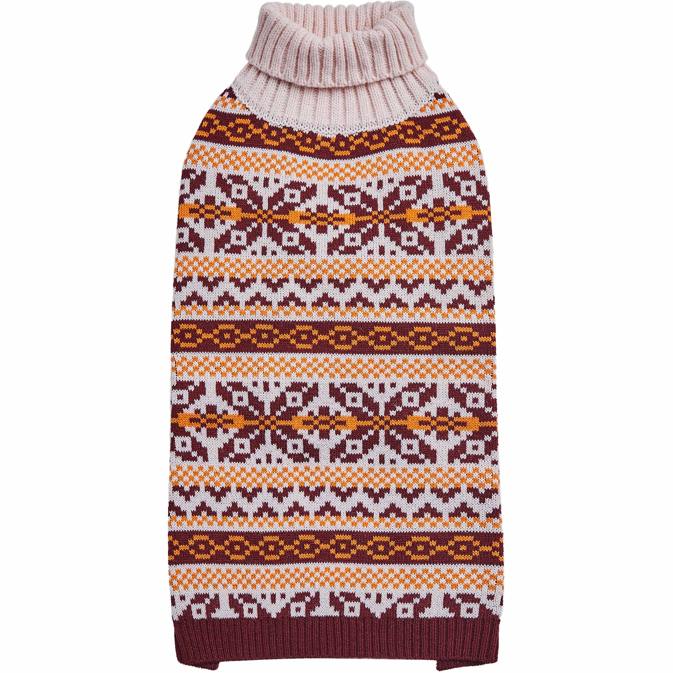 Blueberry Pet Artisan Everyday Turtleneck Fair Isle Fall Winter Pullover Dog Sweater In Beige, Back Length 14', Warm Clothes For Medium Dogs