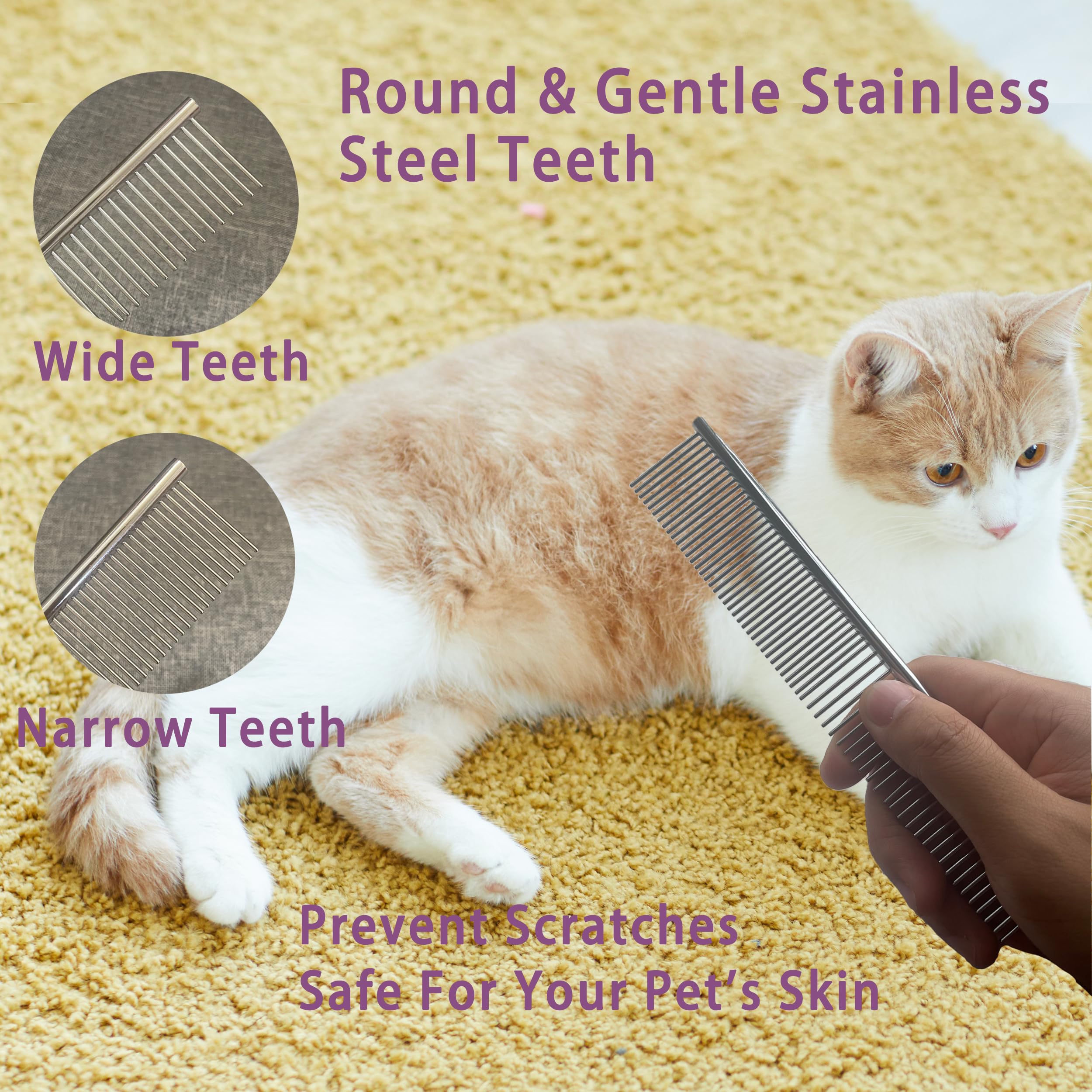Posapet Cat Grooming Brush Kit 6 Tools - Deshedding & Dematting For Long/Short Hair, Self-Cleaning Slicker Brush With 6-In-1 Fle