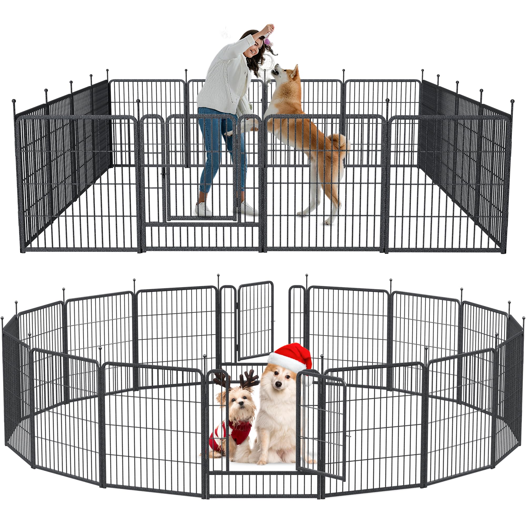 Mr Ironstone Dog Playpen With Anti-Rust Coating - 32'' Height 16 Panels Portable & Foldable Indoor/Outdoor Pet Fence For Large, 