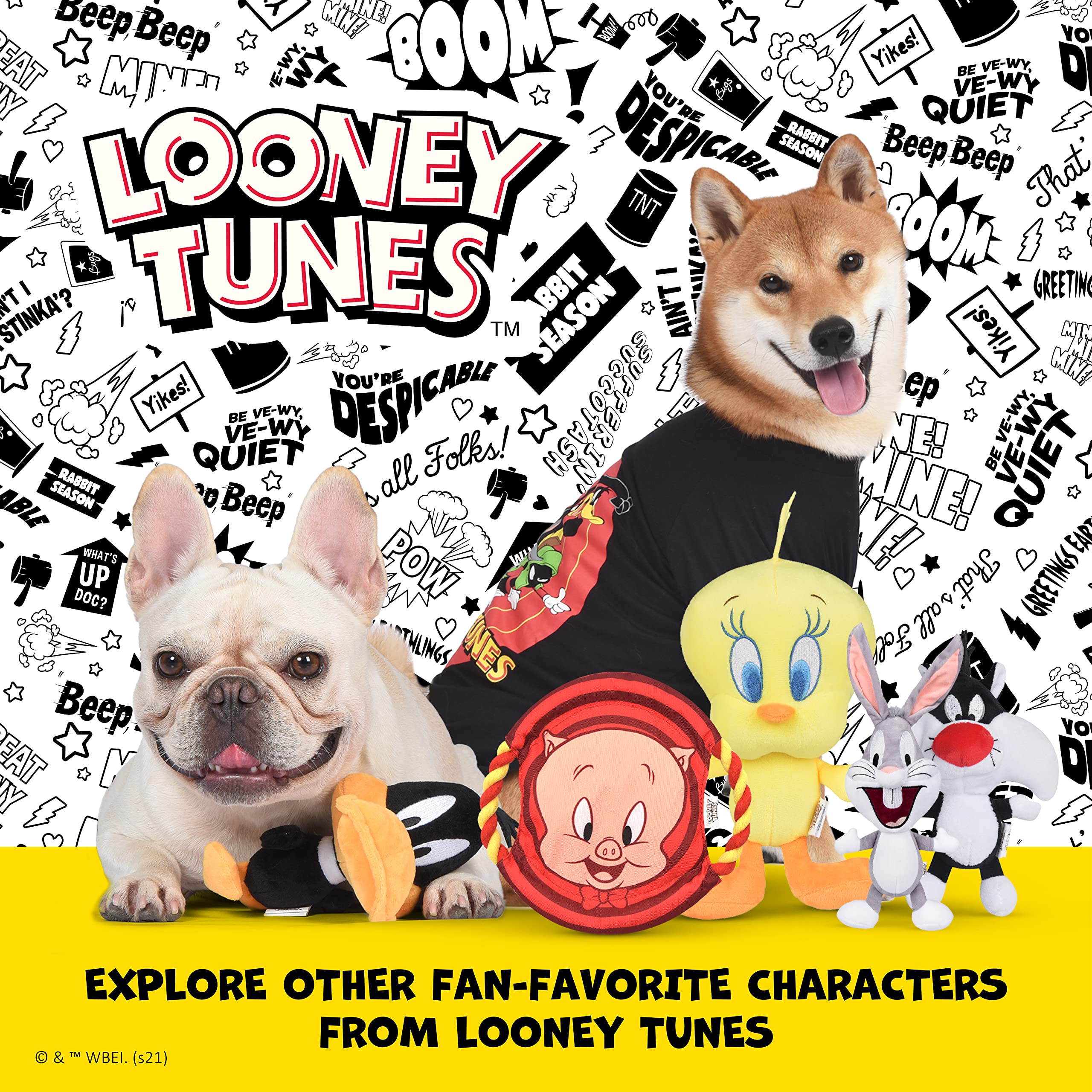 Looney Tunes For Pets Halloween Daffy Duck Silhouette Flattie Style Pet Squeaker Toy With Day Of The Dead Designs| Squeaky Dog Toy Small Dog Toy For Small Dogs | Halloween Dog Chew Toys, 4' (Ff16970)