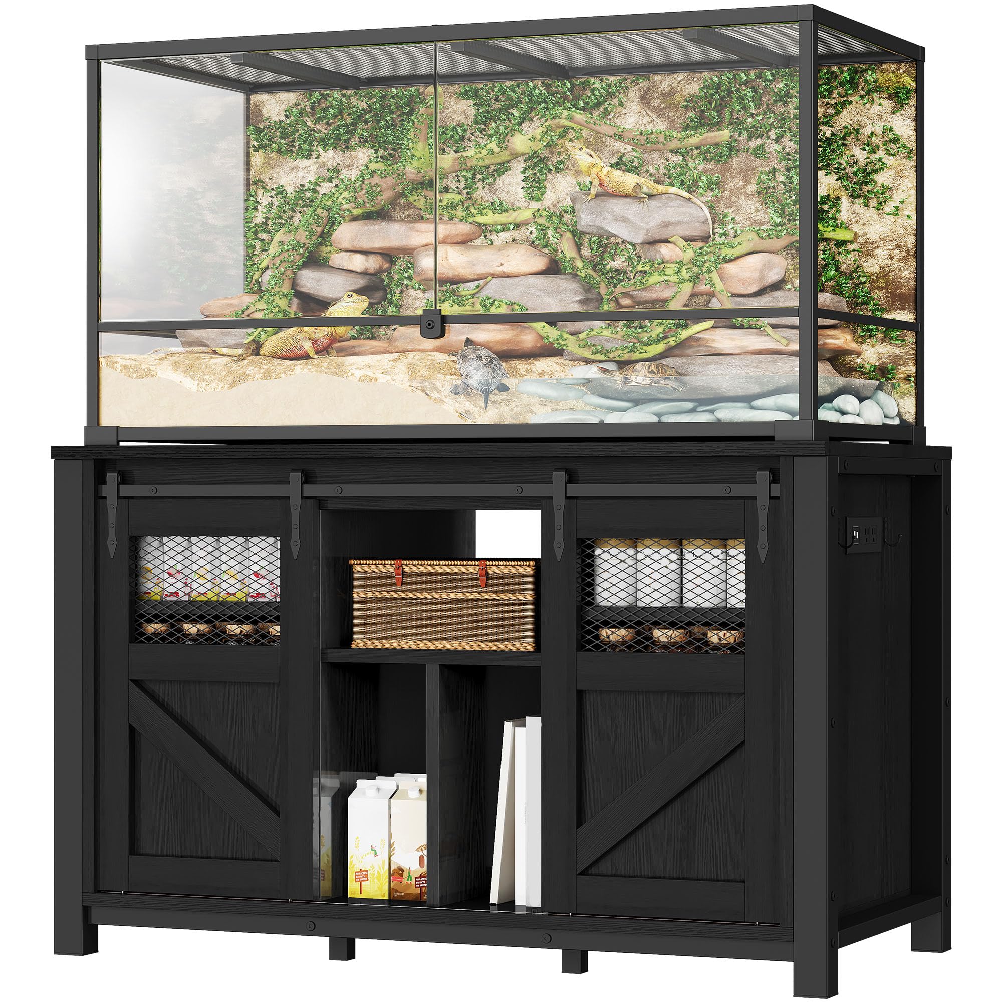 YITAHOME 120 Gallon Reptile Tank Stand with Power Outlets, Heavy Duty Large Reptile Tank Stand with Barn Door, Reptile Tank Turt