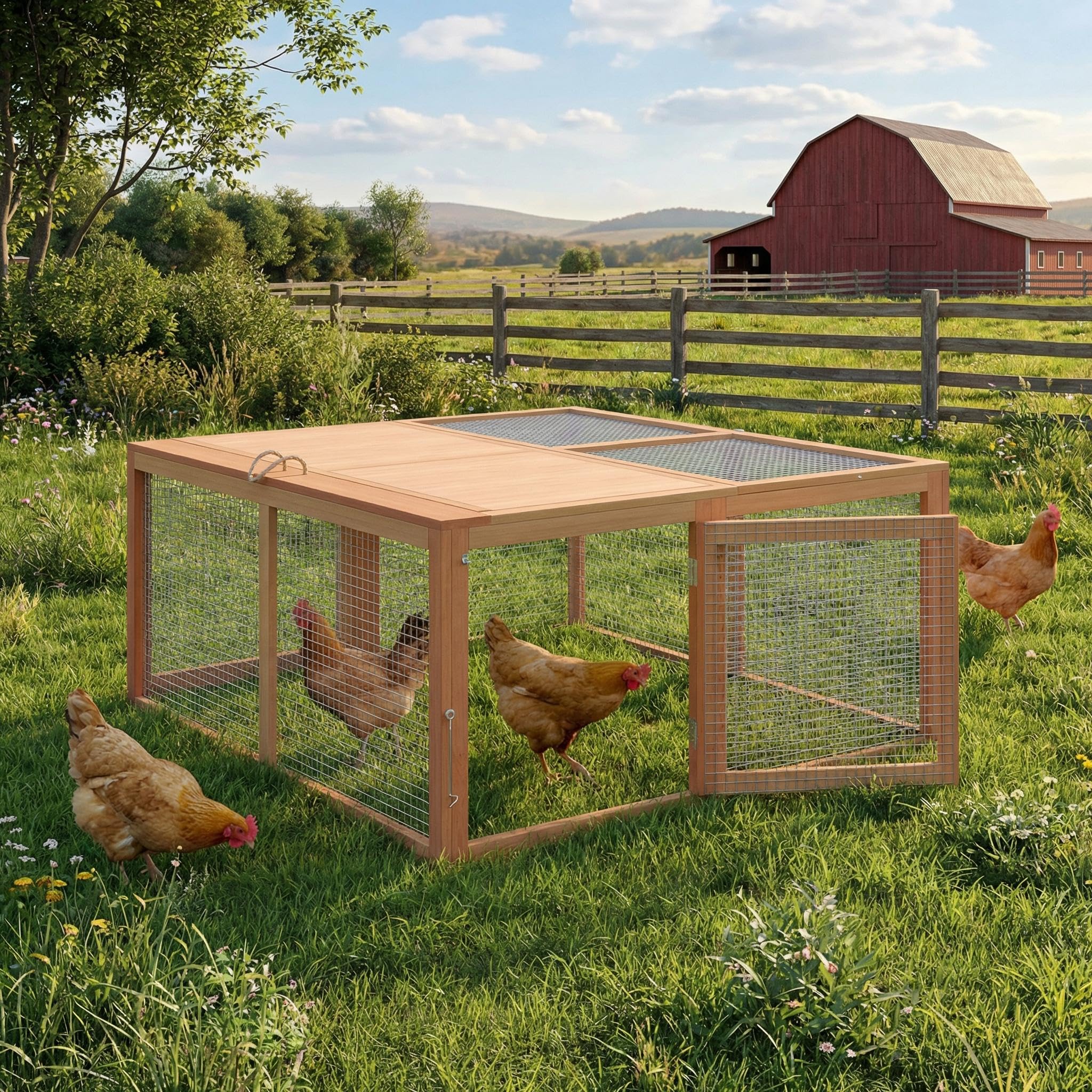 Folding Chicken Coop & Rabbit Hutch, Portable Wooden Cage with 2 Doors, Easy Setup for Indoor/Outdoor Small Animals & Poultry, W