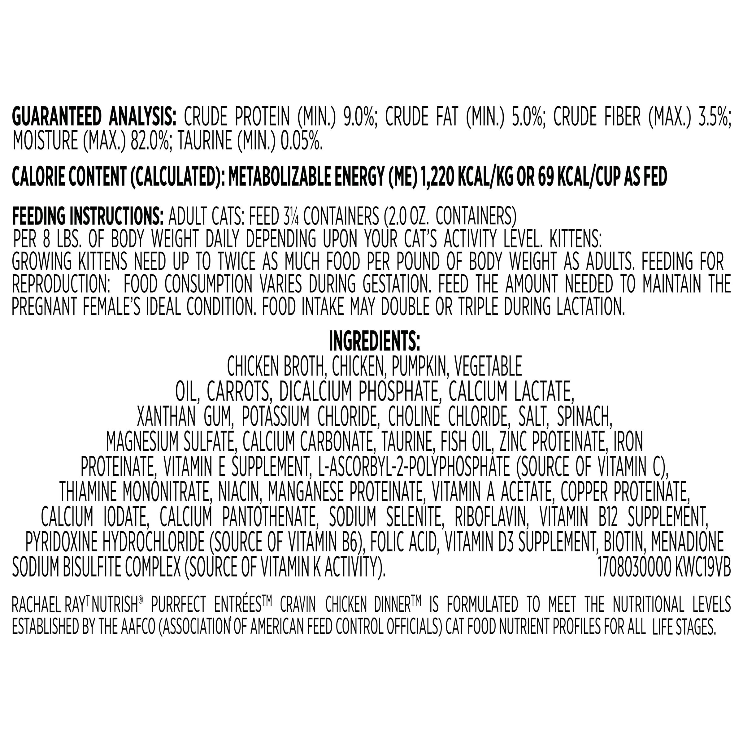 Rachael Ray Nutrish Purrfect Entrees Natural Wet Cat Food with Added Vitamins, Minerals & Taurine, Cravin  Chicken Dinner Recip