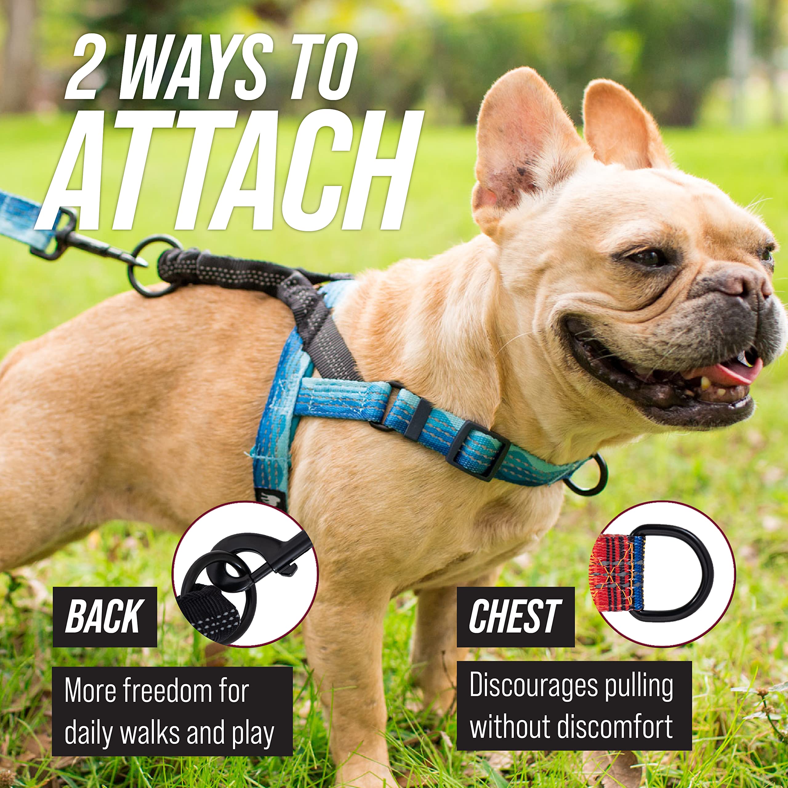 Leash Boss No Pull Dog Harness, Easy Walk For Small, Medium, And Large Pets, Reflective With Rear And Front Clip Attachment (Wav