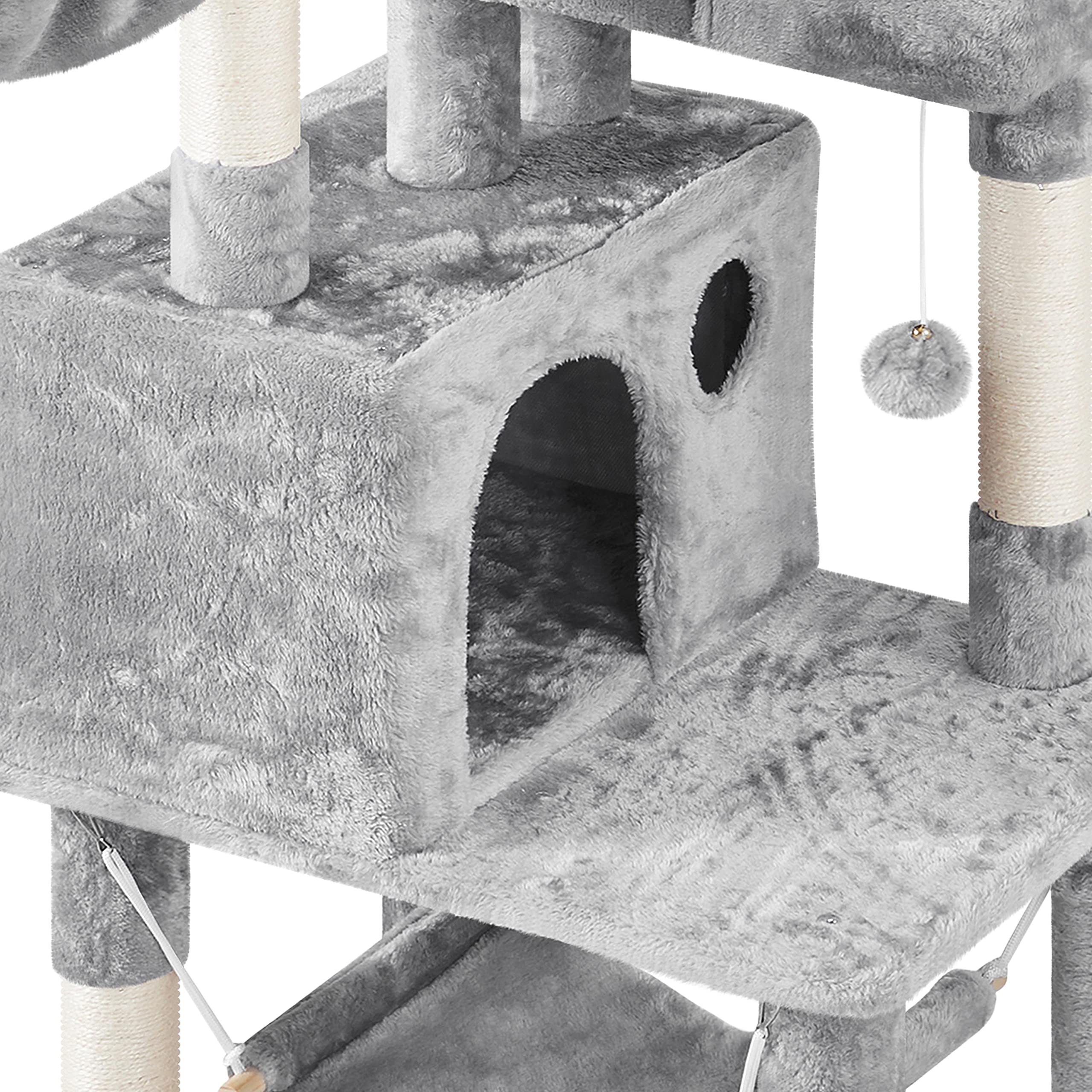 Yaheetech 73In Cat Tree Tower For Indoor Cats, Multi-Level Cat Activity Center With Scratching Posts Large Cat Condo With Funny Hammock For Kittens, Light Gray
