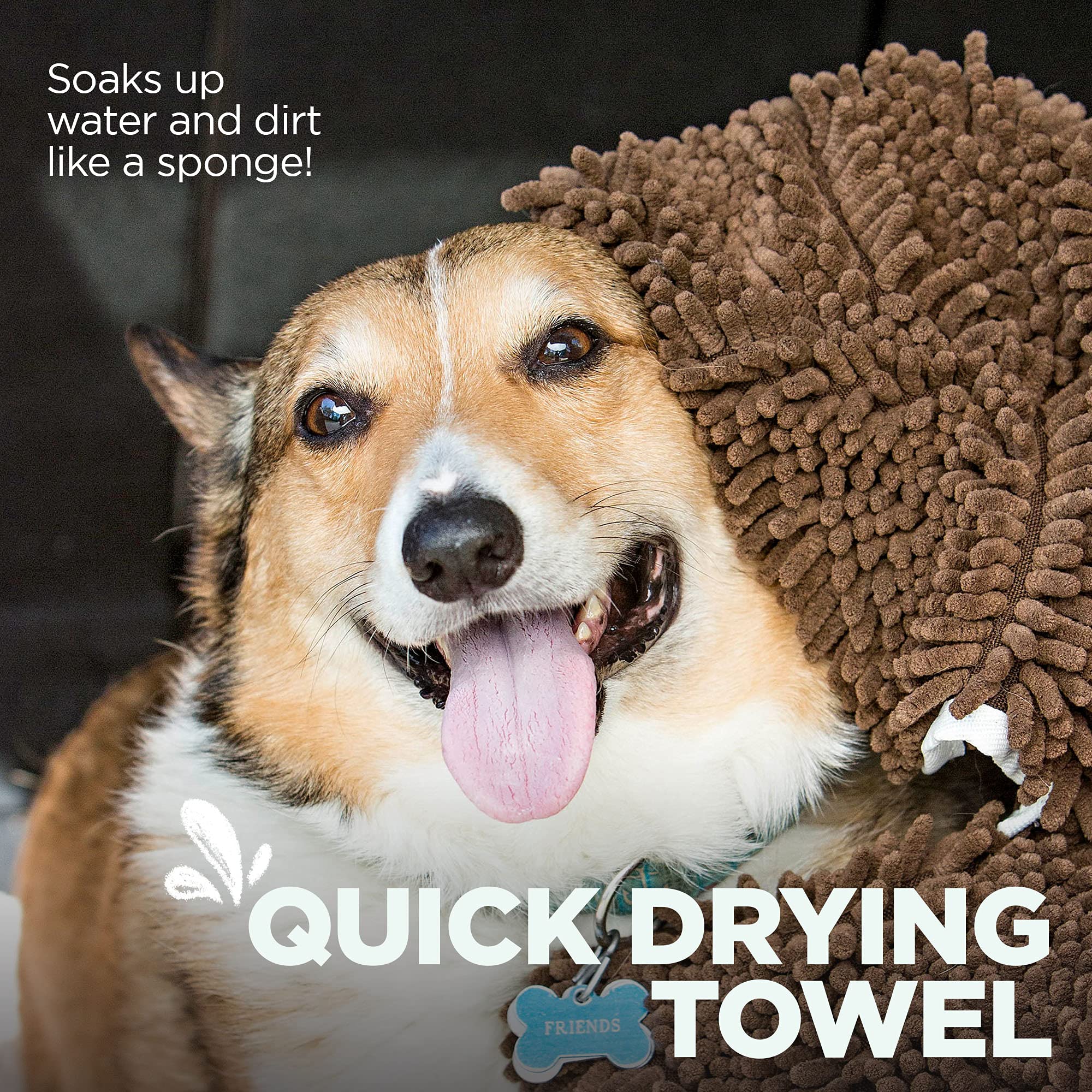 Soggy Doggy Super Shammy Dog Towel, Washable Microfiber Dog Towels For Drying Dogs And Cleaning Paws, Fast-Drying Dog Bath Towel With Hand Pockets, Dark Chocolate/Oatmeal Trim, 31 X 14 Inches