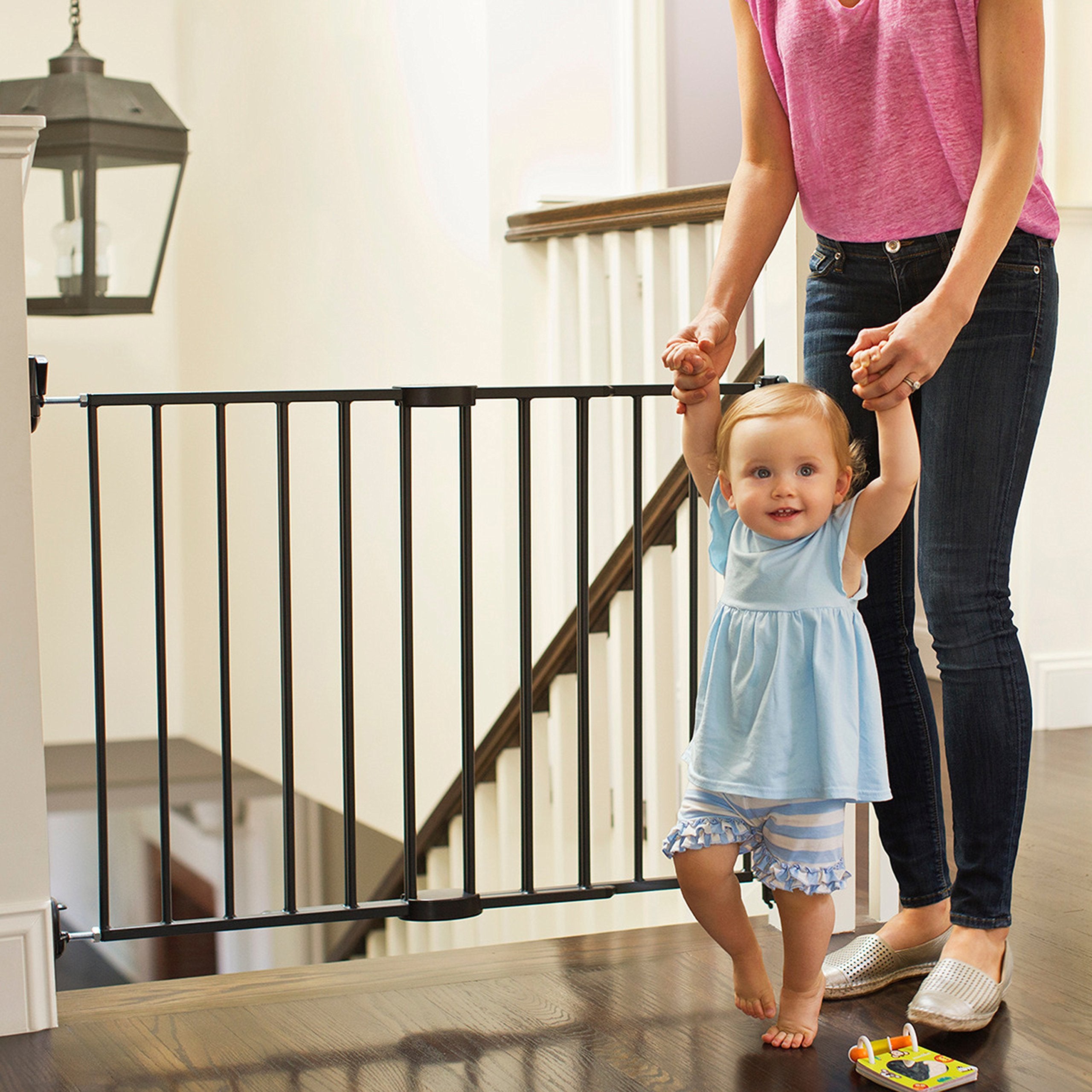Munchkin® Push To Close™ Baby Gate, Hardware Mounted Safety Gate For Stairs, Hallways And Doors, Extends 28.5' To 45' Wide, Metal, Dark Grey
