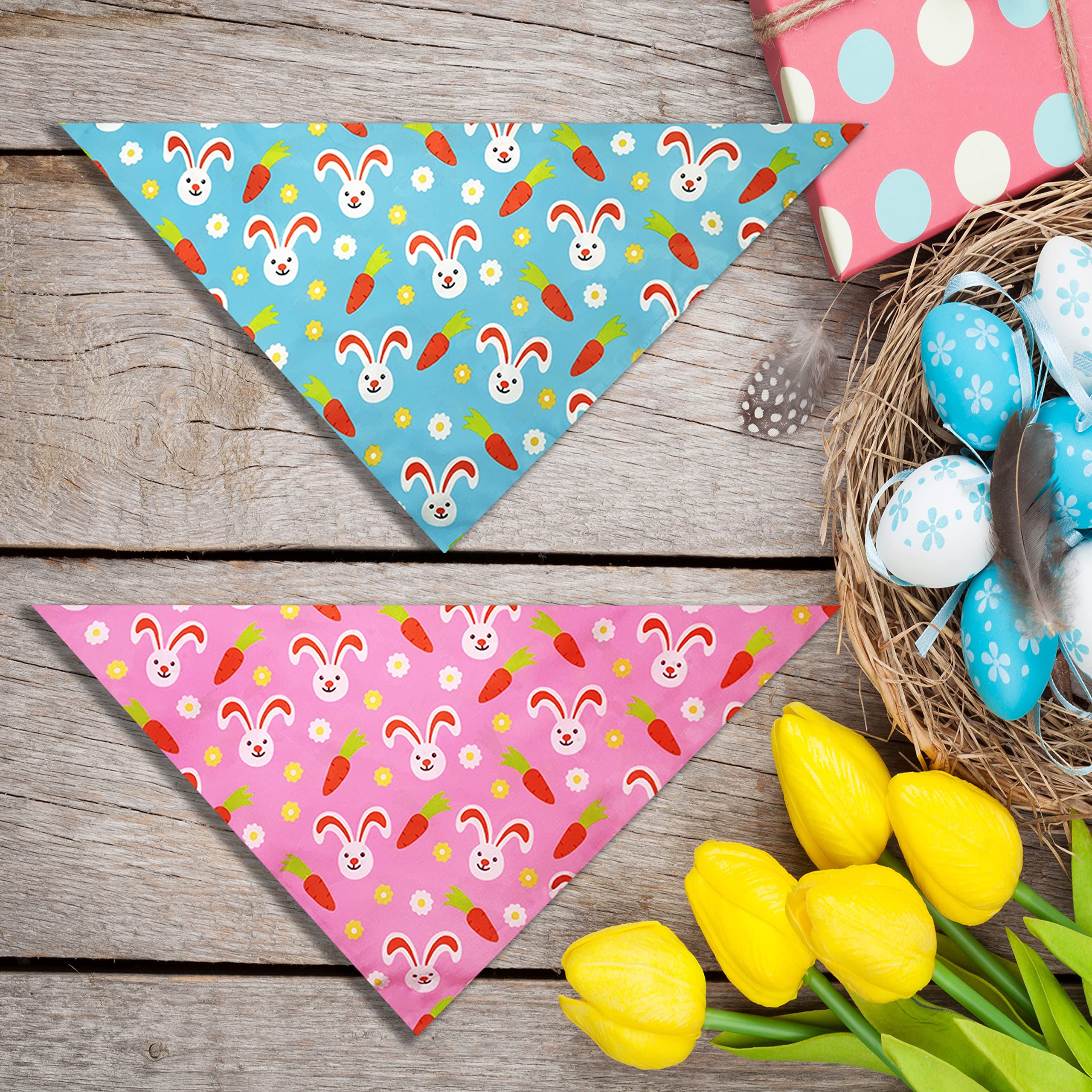 2 Pack Easter Dog Cat Bandana, Holiday Bunny And Carrot Bandana For Pets Puppies (Pattern 2, Small)