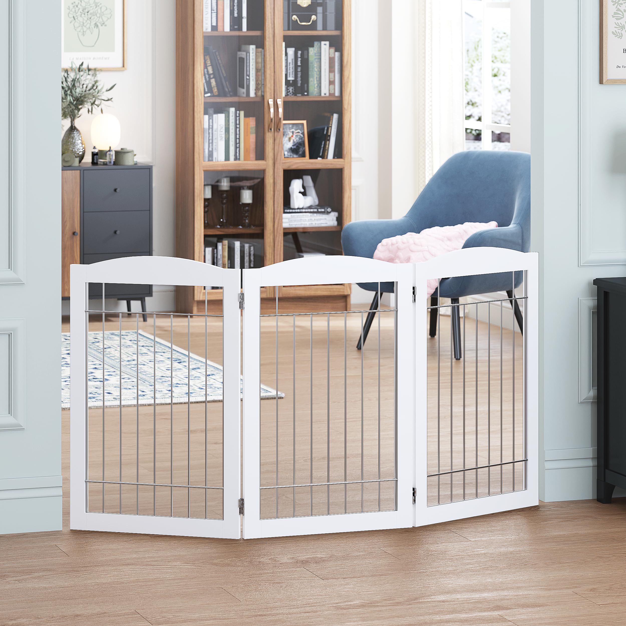 Spirich Freestanding Wire Pet Gate for Dogs, Tall Dog Gate for The Houes, Doorway, Stairs, Pet Puppy Safety Gate with Sliver Wir