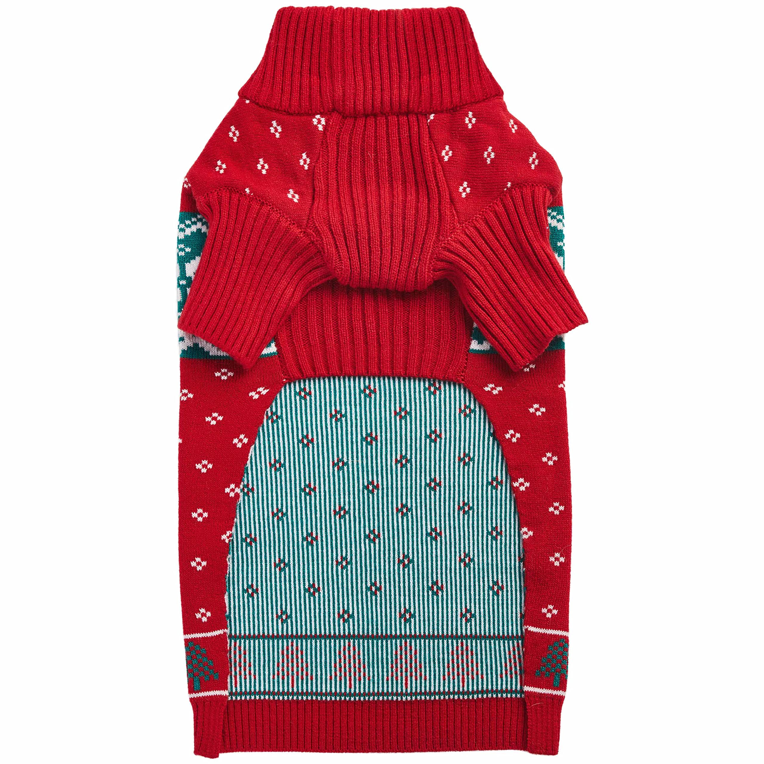 Blueberry Pet Christmas Tree And Snowflake Dog Sweater In Festive Red, Back Length 12', Pack Of 1 Clothes For Dogs