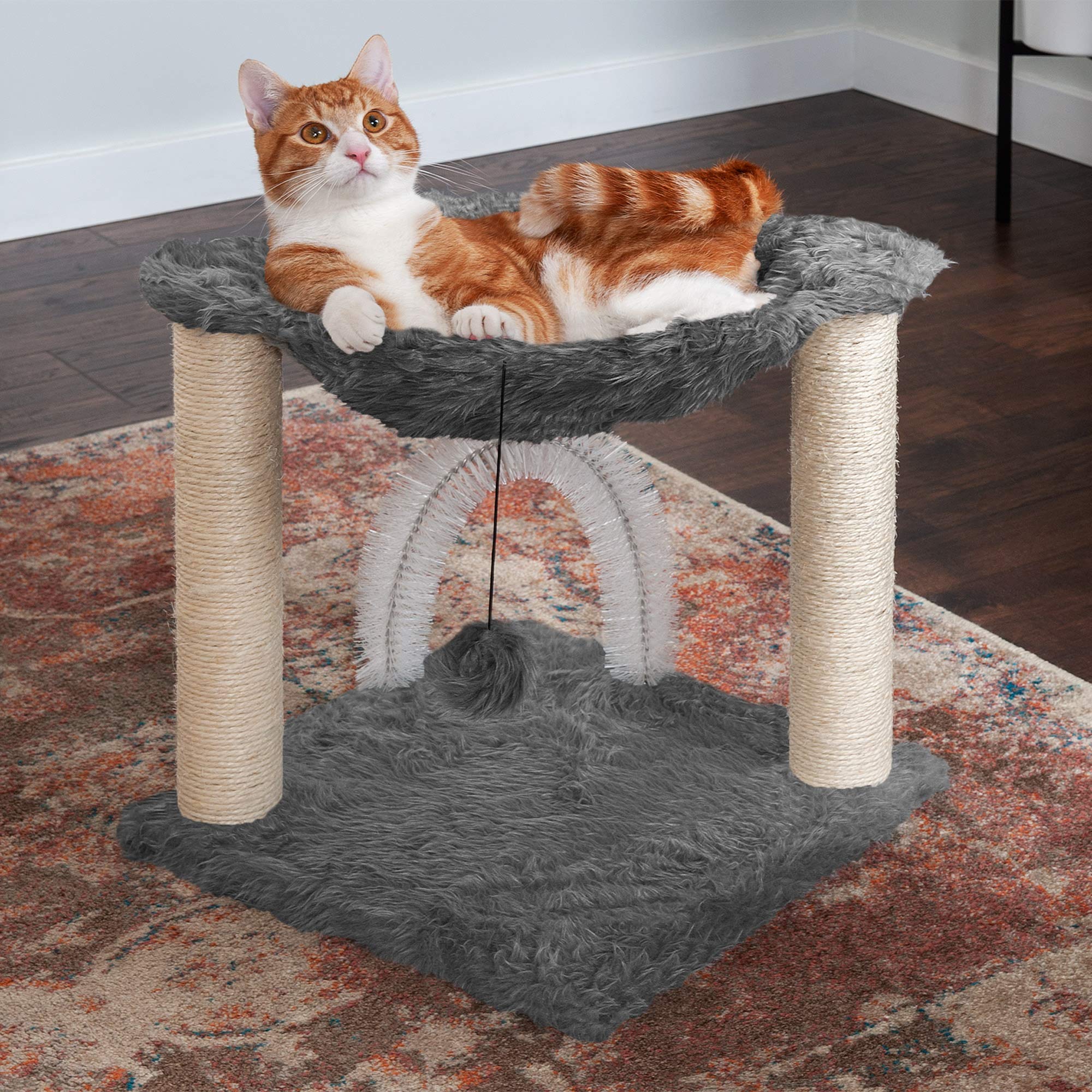 Furhaven 15.75'' Tall Playground For Indoor Cats, Ft. Sisal Scratching Posts, Self-Grooming Brush, & Toy - Tiger Tough Hammock I