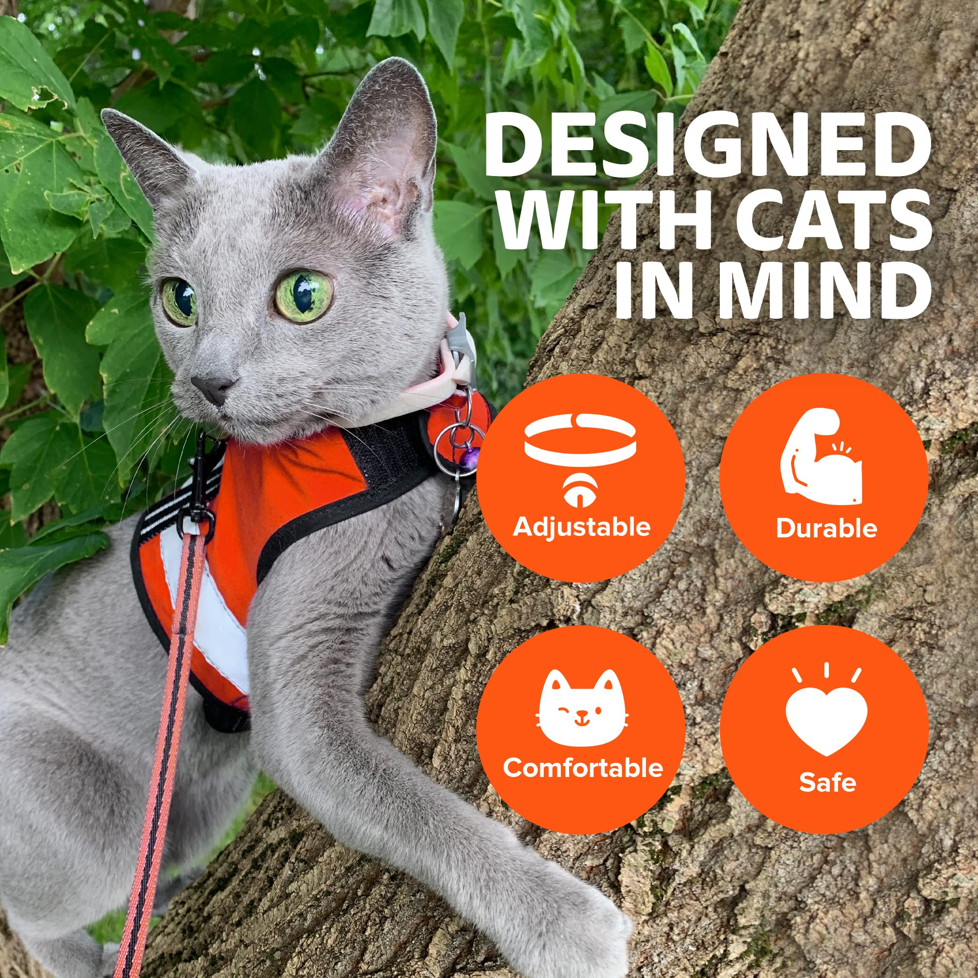 Kitty Holster Reflective Cat Harness - High-Visibility Cat Vest For Day & Night | Secure, Breathable And Washable Cotton | Ideal