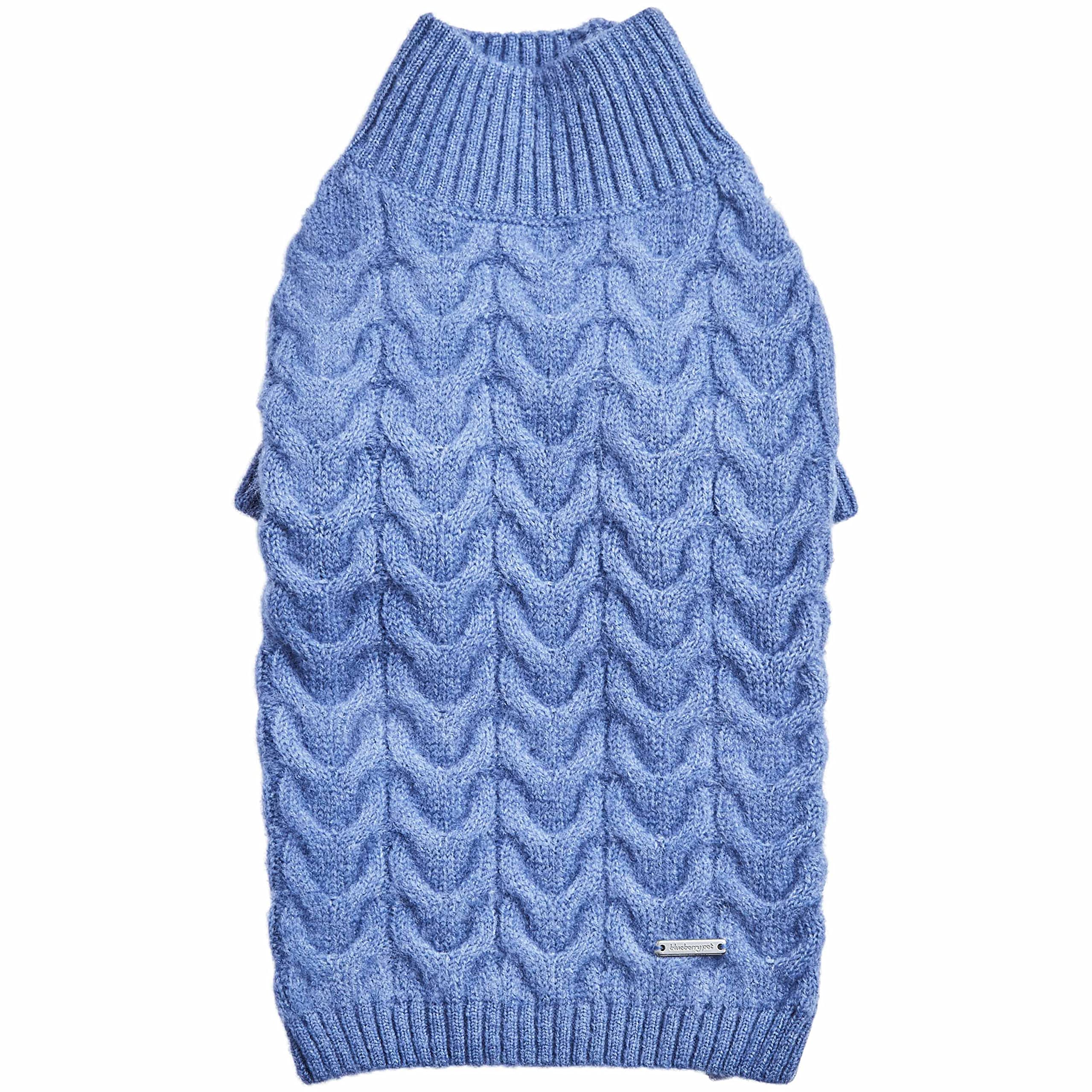Blueberry Pet Classic Fuzzy Textured Knit Pullover Turtle-Neck Dog Sweater In Heather Blue, Back Length 20', Pack Of 1 Clothes For Dogs
