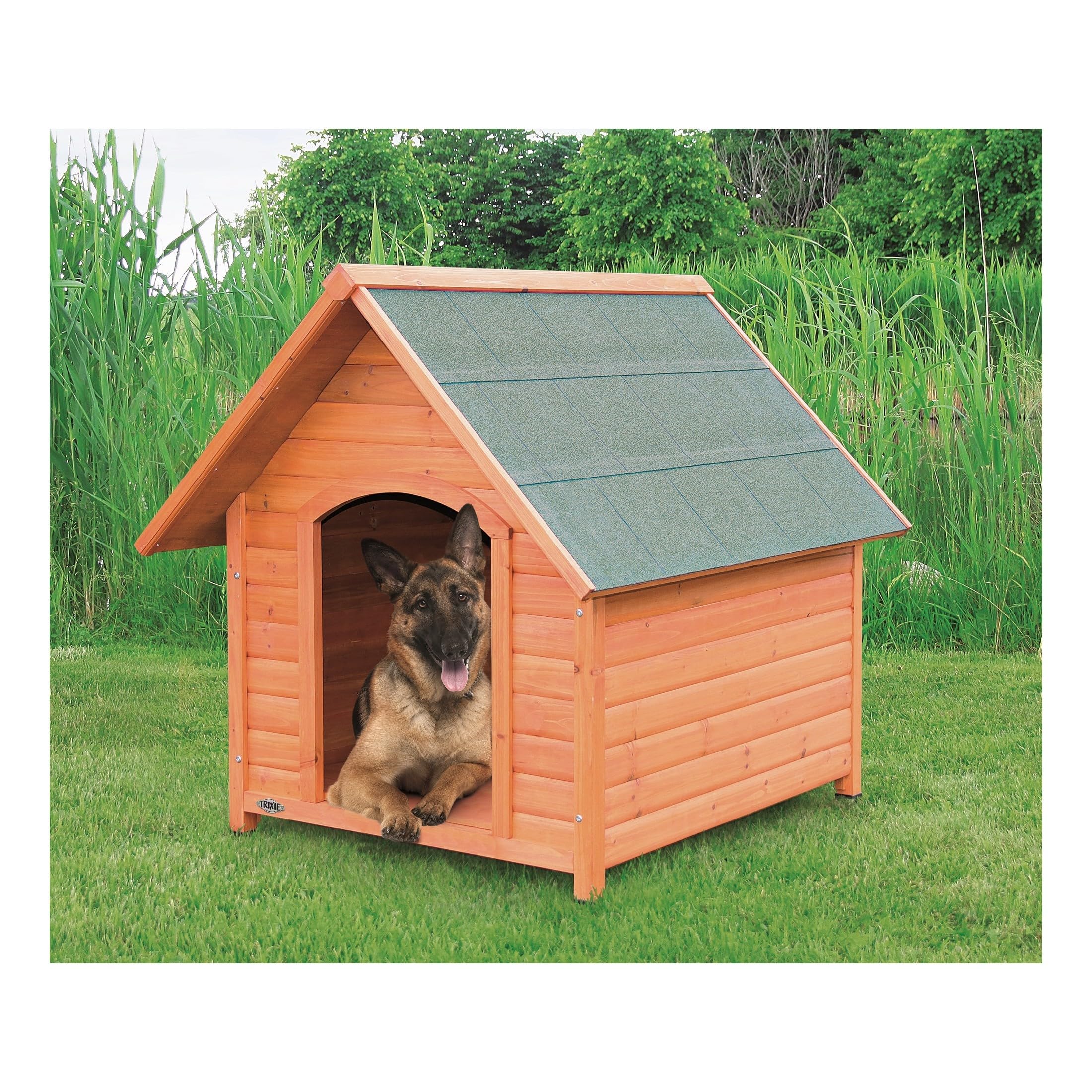 Trixie Natura Cottage Dog House- Dog House For Extra Large Dogs Outside With Weatherproof Sealer & Peaked Roof, Wooden Dog House