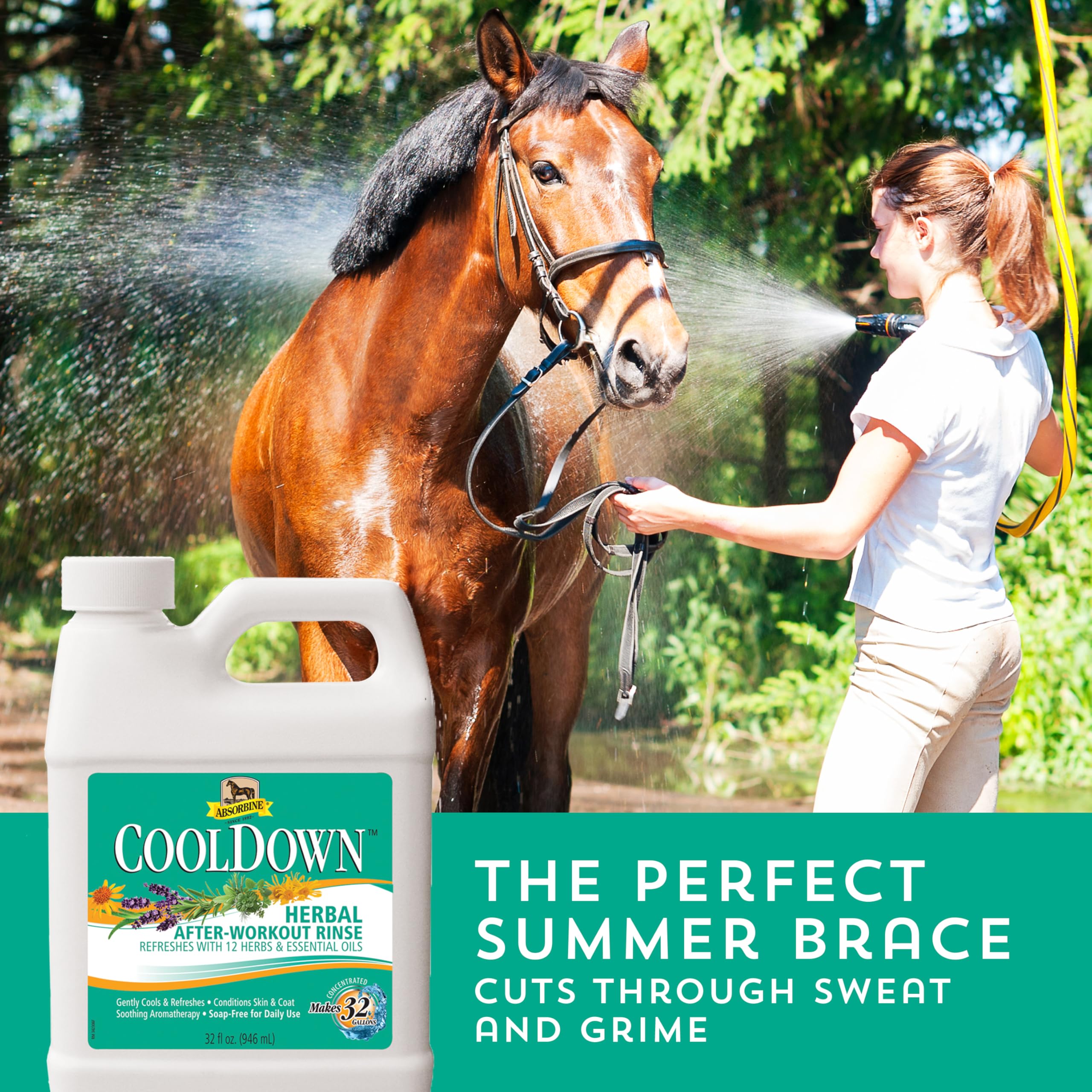 Absorbine Cooldown Herbal After Workout Rinse, 12 Herbs & Essential Oils, Soap-Free Formula, Concentrate Makes 32 Gallons