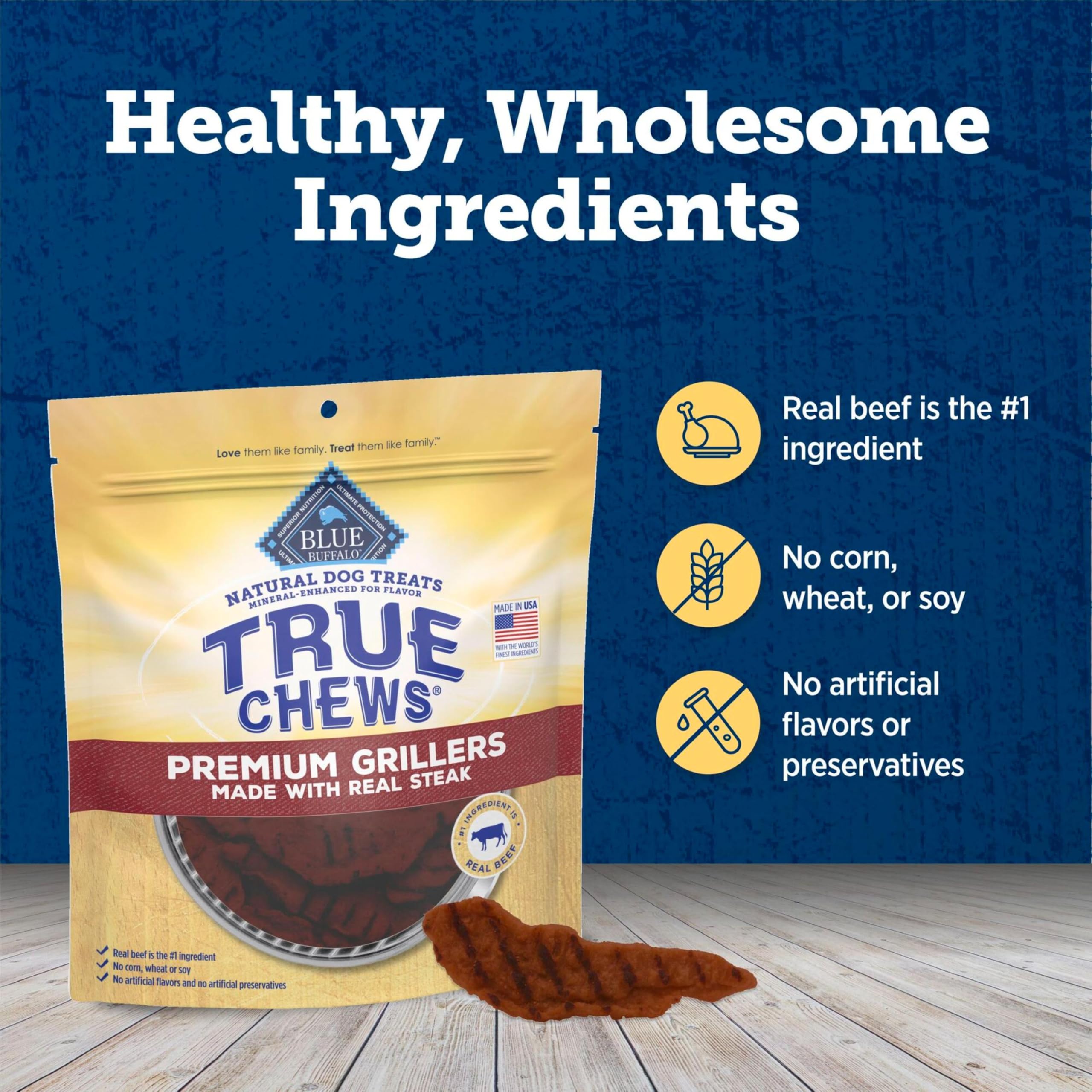 Blue Buffalo True Chews Premium Grillers Dog Treats, Made in the USA with Natural Ingredients, Steak, 30-oz. Bag