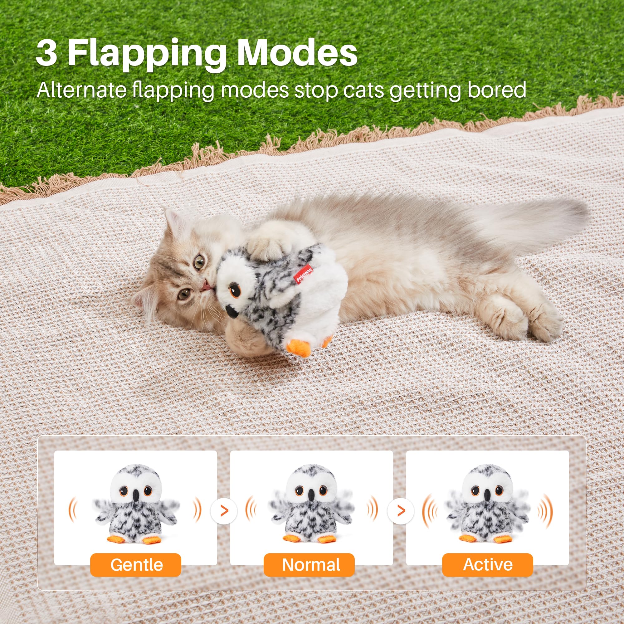 Potaroma Flapping Owl Cat Toys (No Flying), Lifelike Bird Chirp, Rechargeable Touch Activated Kitten Toy, Interactive Catnip Kicker Exercise Toys 4.0' For All Breeds