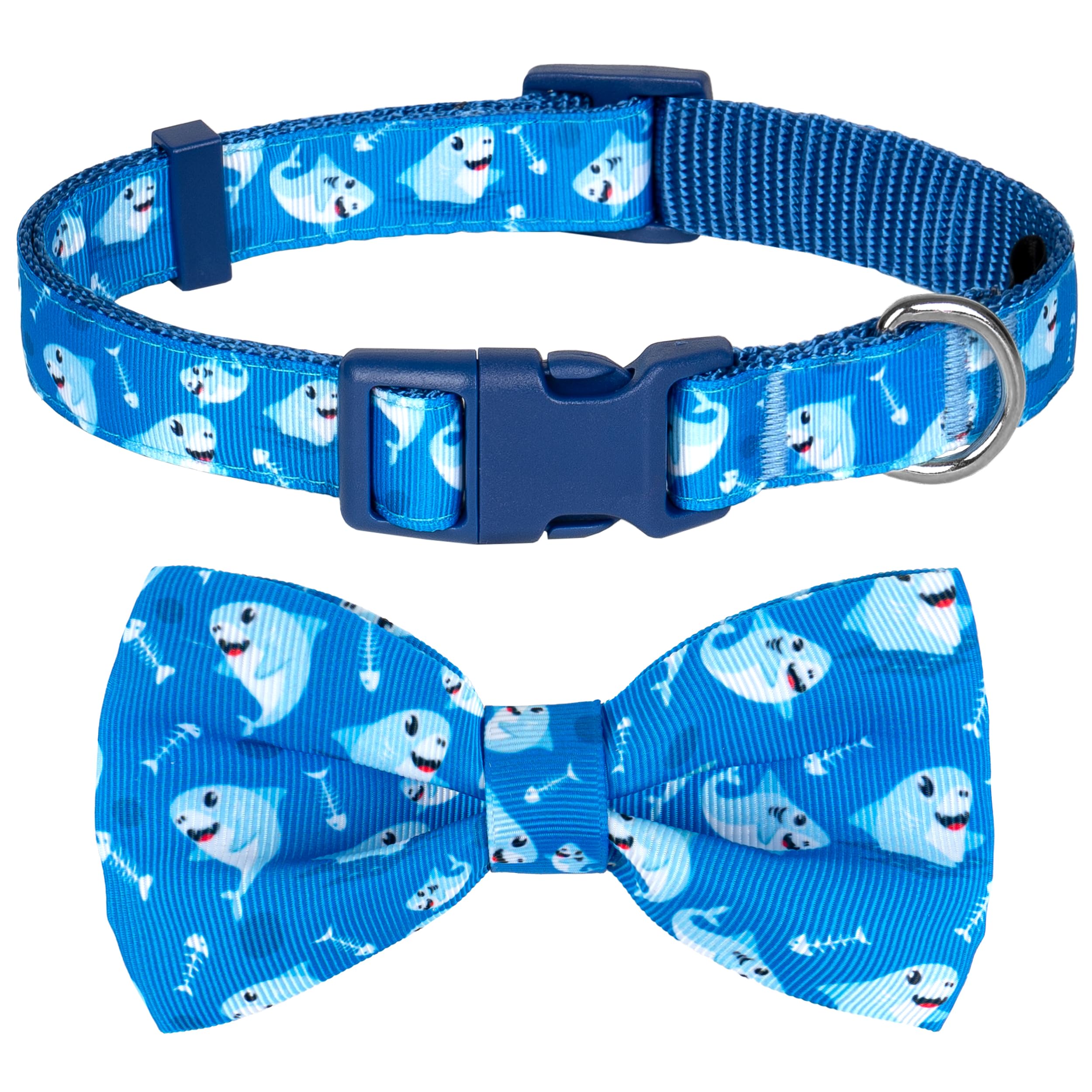 Azuza Dog Collar With Bow Tie, Soft And Comfortable Adjustable Bowtie Dog Collar For Medium Dogs (M, Shark)