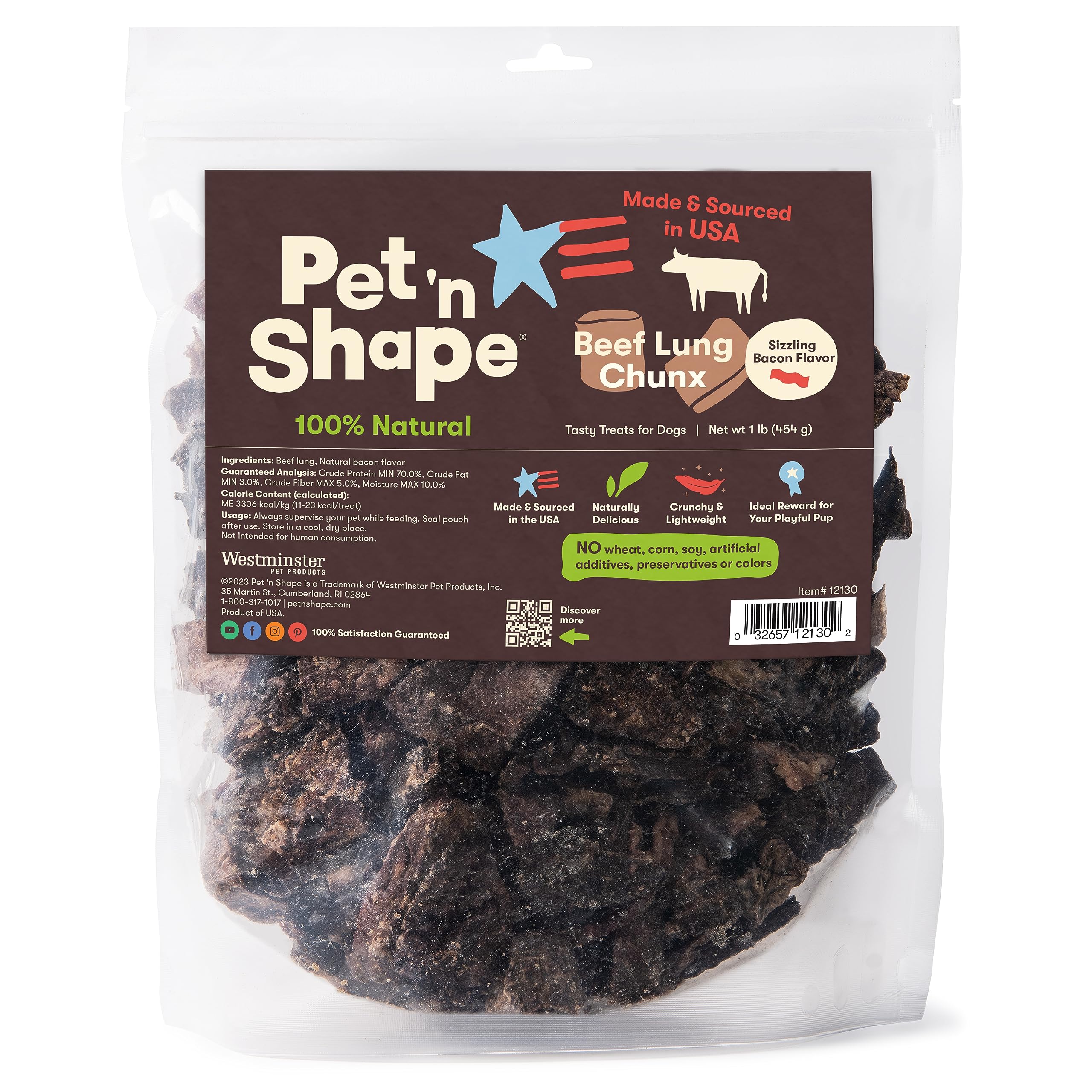 Pet n Shape Beef Lung Chunx Dog Treats - Made and Sourced in the USA - 16 Ounce