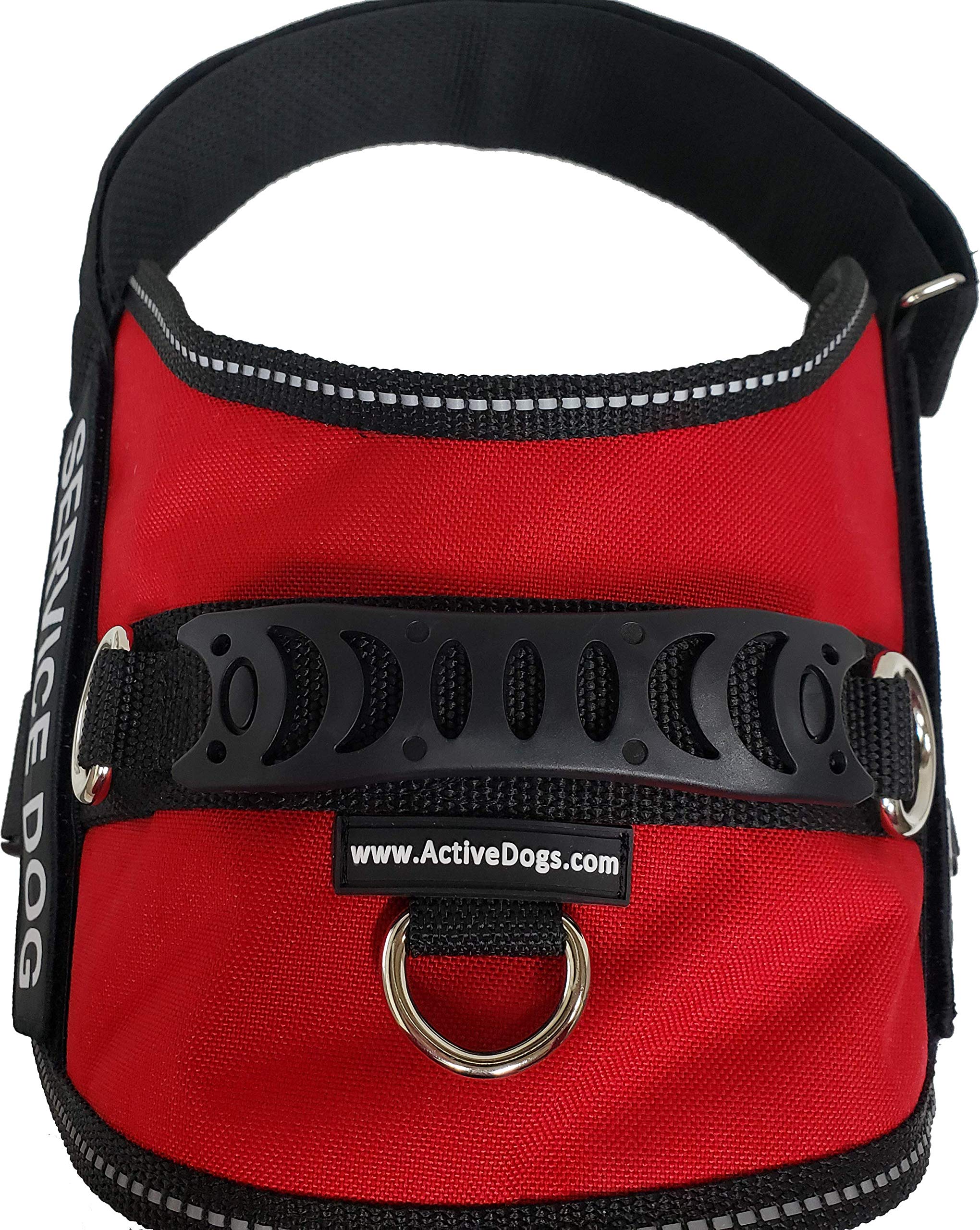 Activedogs Air-Tech Service Dog Vest Harness, Small Girth 19'-24' W/Handle, Ada Cards + Reflective Service Dog Patches - Red