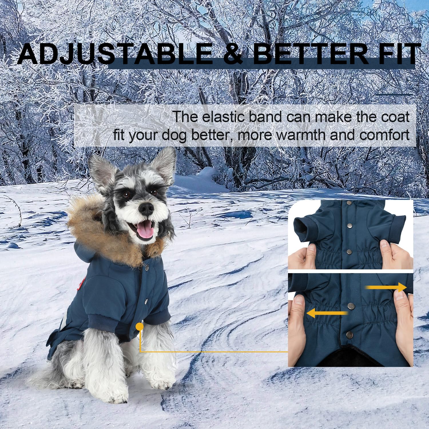 PINA Small Dog Coats - Waterproof, Warm Winter Jacket with Faux Fur Hood & Pocket