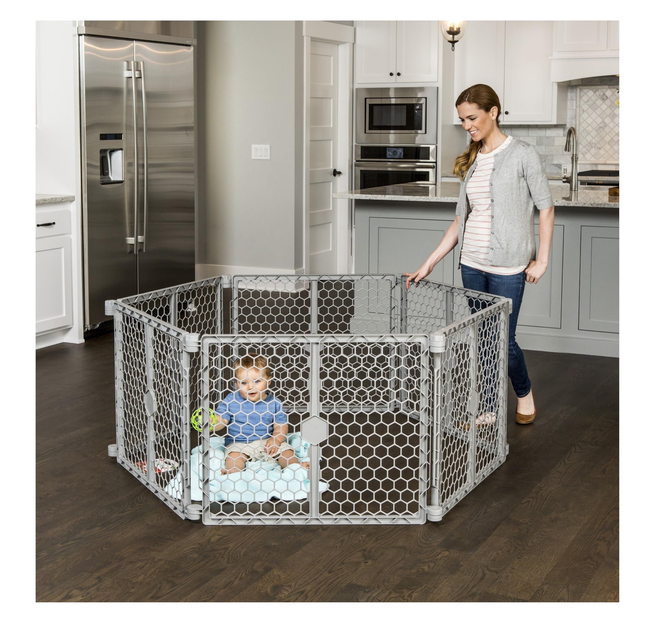 Regalo Plastic 192-Inch Super Wide Adjustable Baby Gate And Play Yard, 2-In-1, Bonus Kit, Includes 4 Pack Of Wall Mounts-4 Count (Pack Of 1)