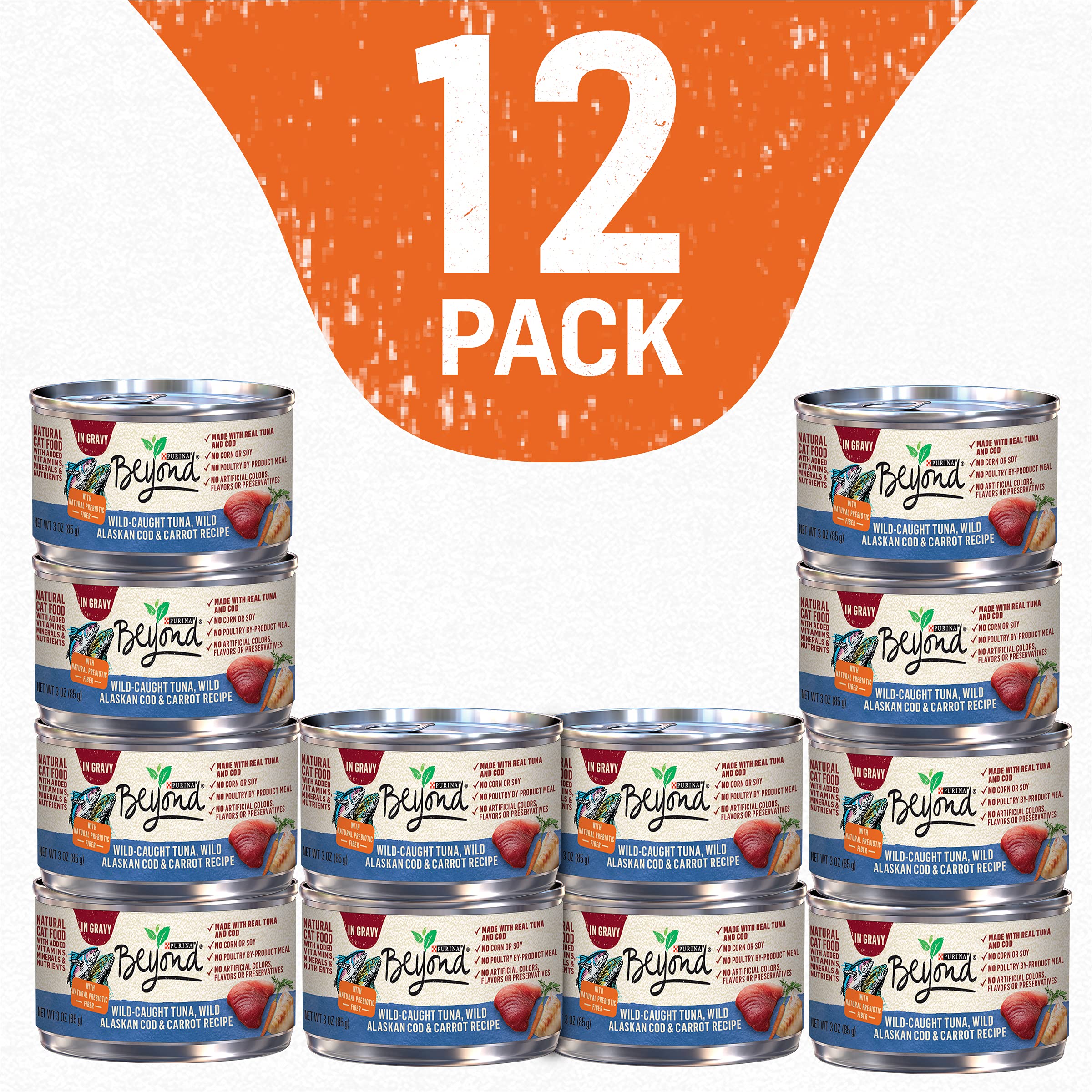 Purina Beyond Wild-Caught Tuna, Wild Alaskan Cod and Carrot Recipe In Wet Cat Food Gravy - (Pack of 12) 3 oz. Cans