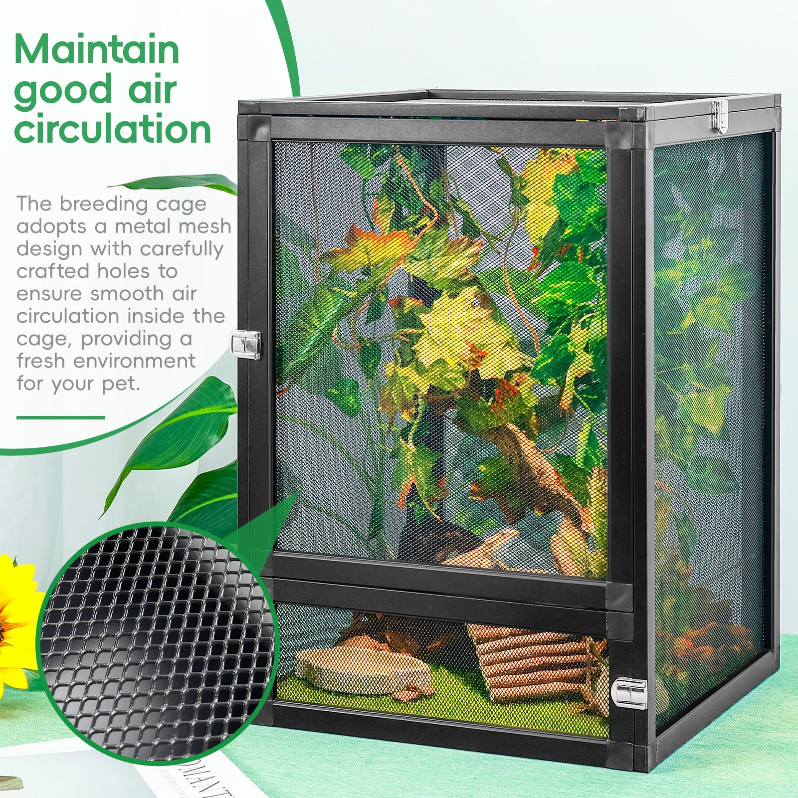 Binano 13 Gal Detachable And Foldable Reptile Butterfly Cage Terrarium, 360 Observation, Airflow, Interaction In Gecko Tank For