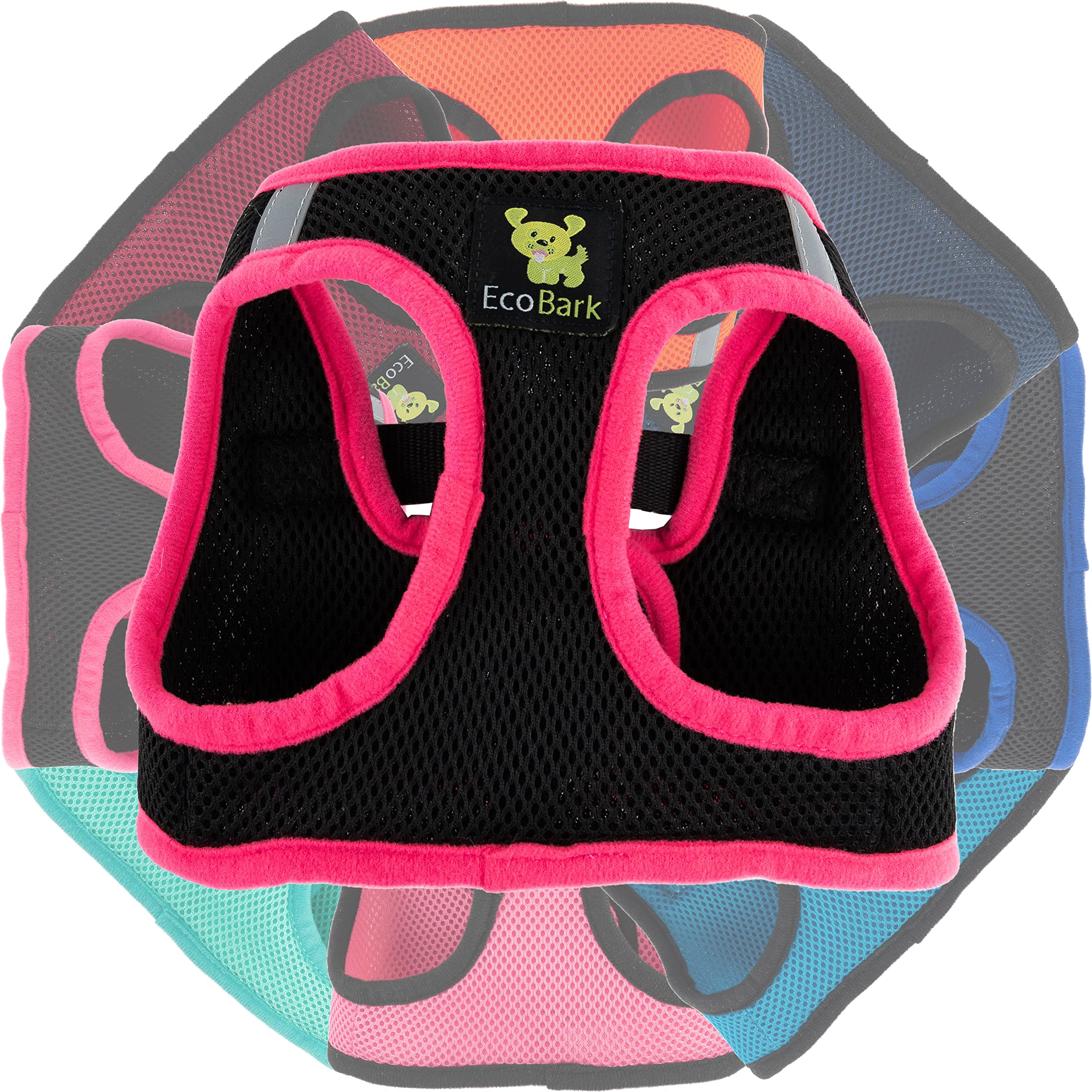 Ecobark Step In Dog Harness - Eco-Friendly Dog Harnesses For Small And Medium Breed Dogs - Reflective And Adjustable Body Halter Vest - Soft Mesh Toy Breed Harness (Black And Pink, Large)