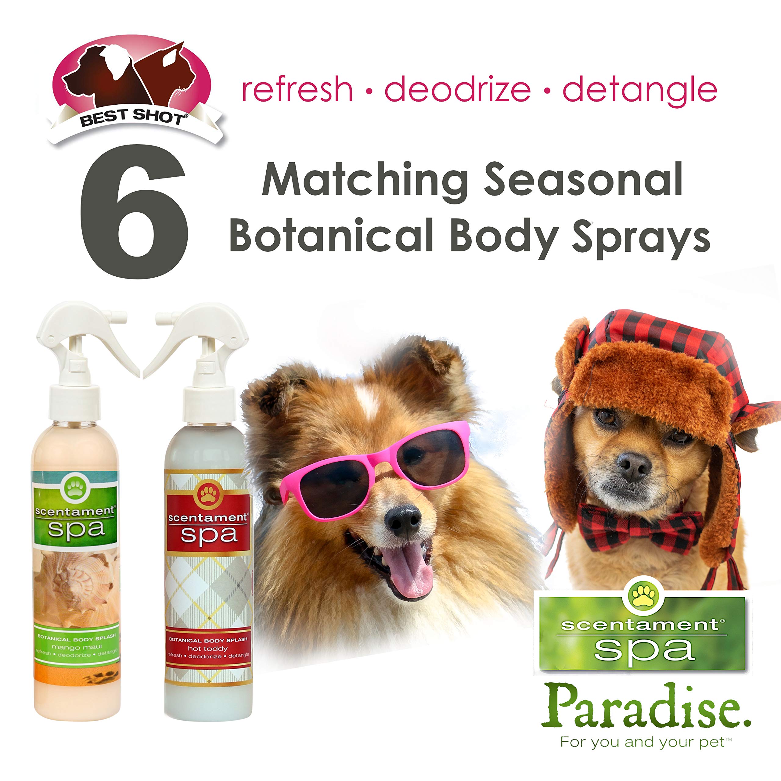 Best Shot Scentament Spa Botanical Body Splash, Detangler Spray, Body Spray For Pets, Cat And Dog Cologne Spray, Tropical Breeze, 8 Oz.
