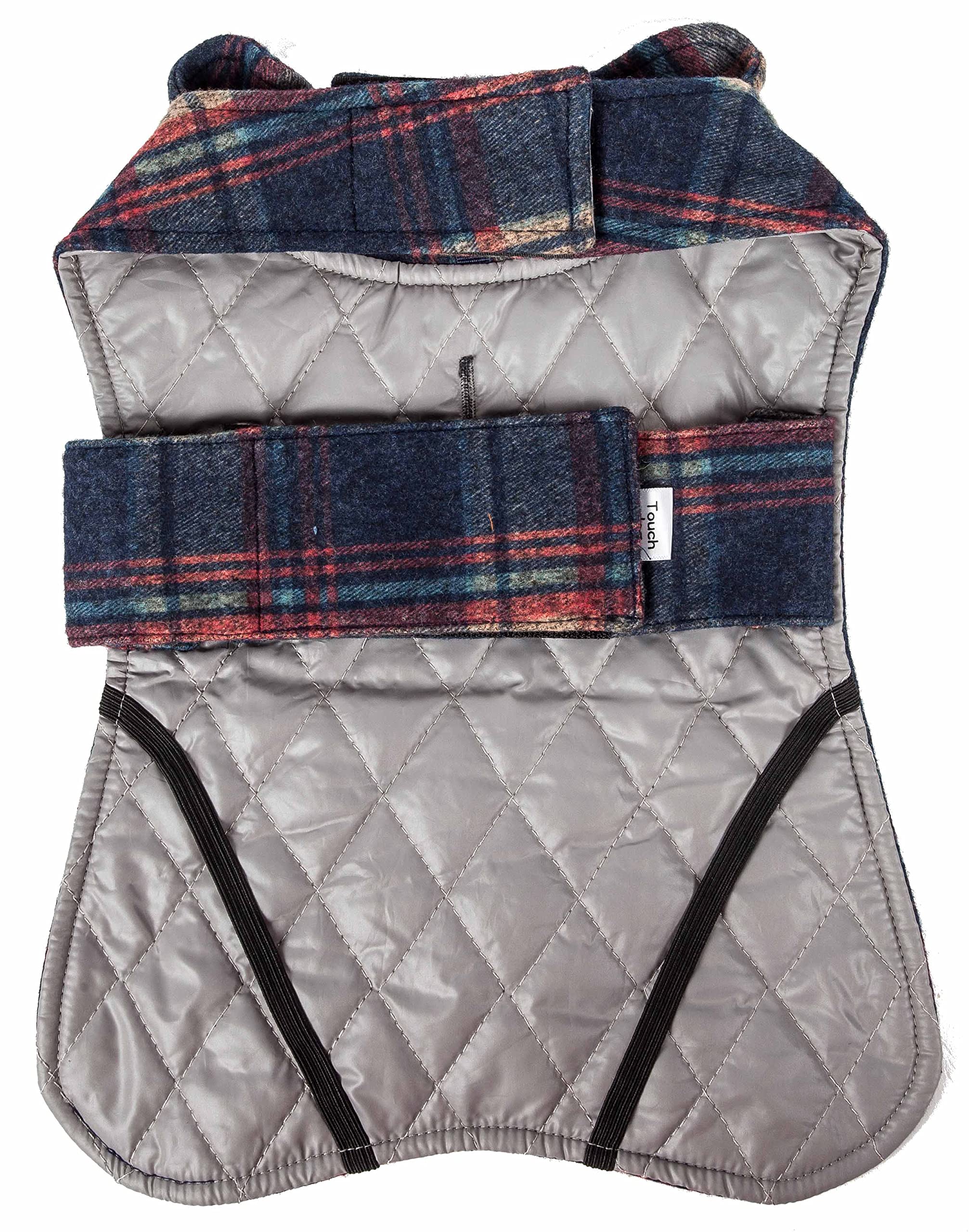 Touchdog  2-in-1 Tartan Plaided Dog Jacket with Matching Reversible Dog Mat - The Dog Coat Features Hook-and-Loop Closures and F